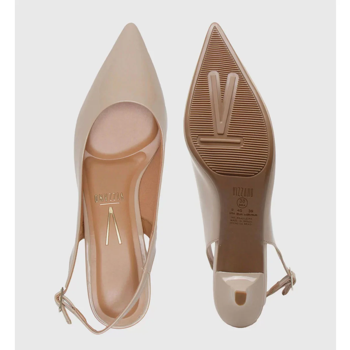 Vizzano 1122-806 Kitten Heel Slingback in Beige Patent - Image 3