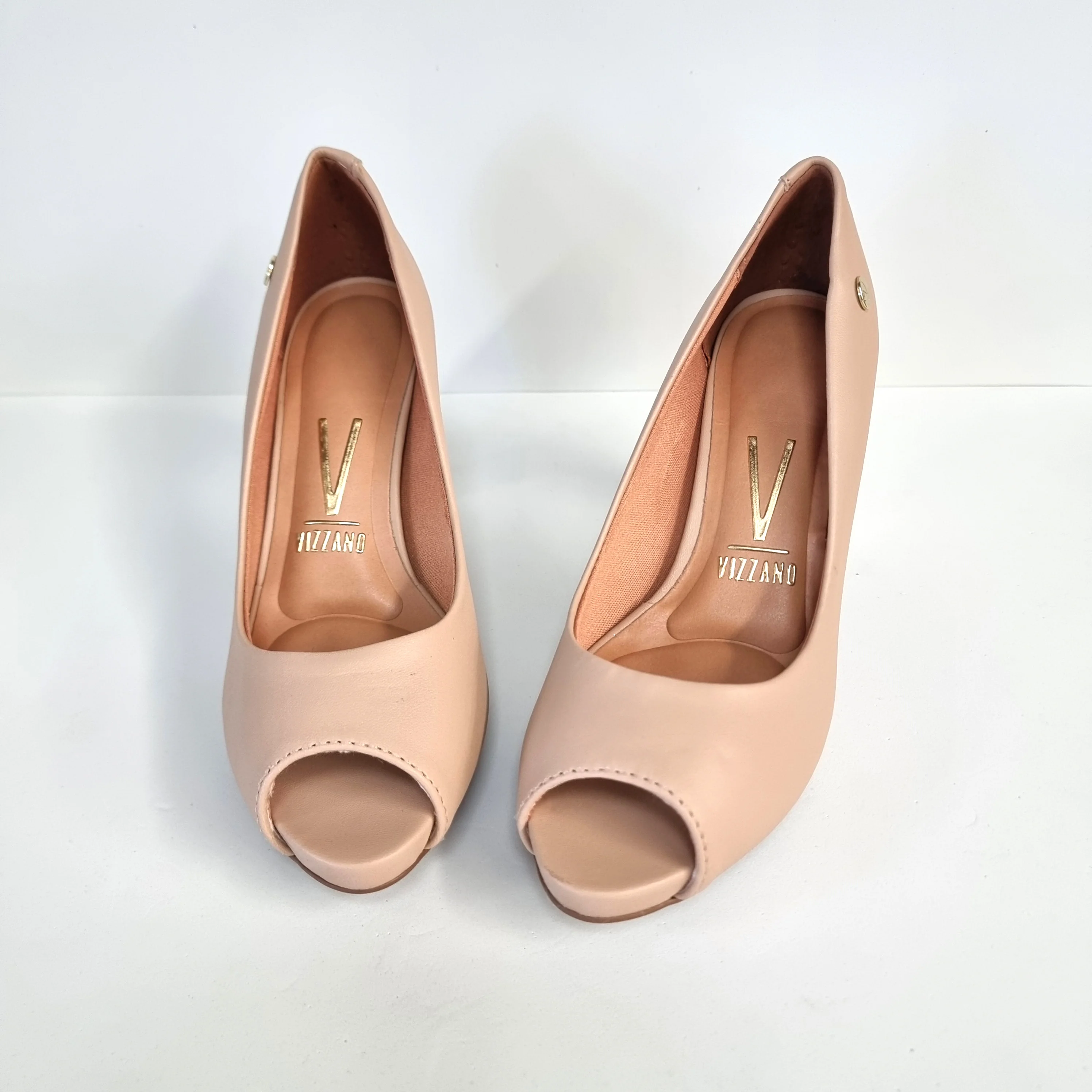 Vizzano 1840-300 Mid Heel Peeptoe Pump in Beige Napa - Image 2