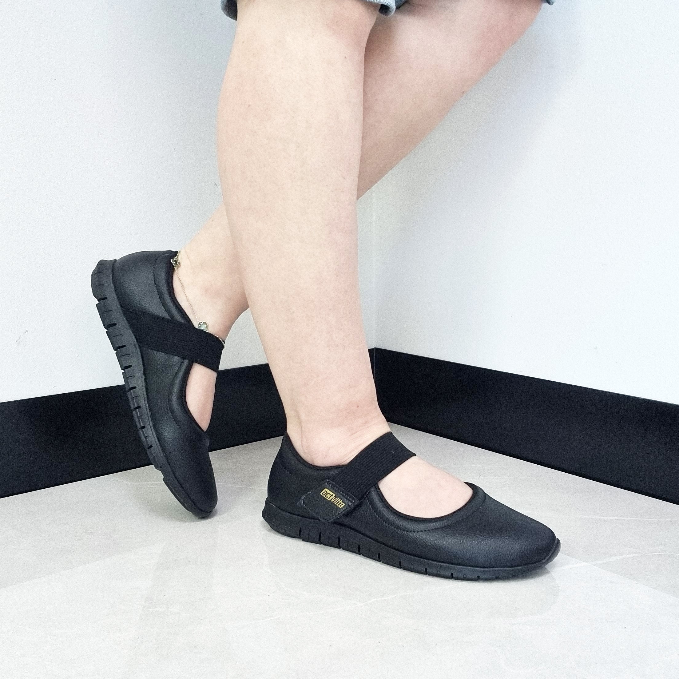 Actvitta 4202-549 Slip on Velcro Strap Sneaker in Black - Image 4