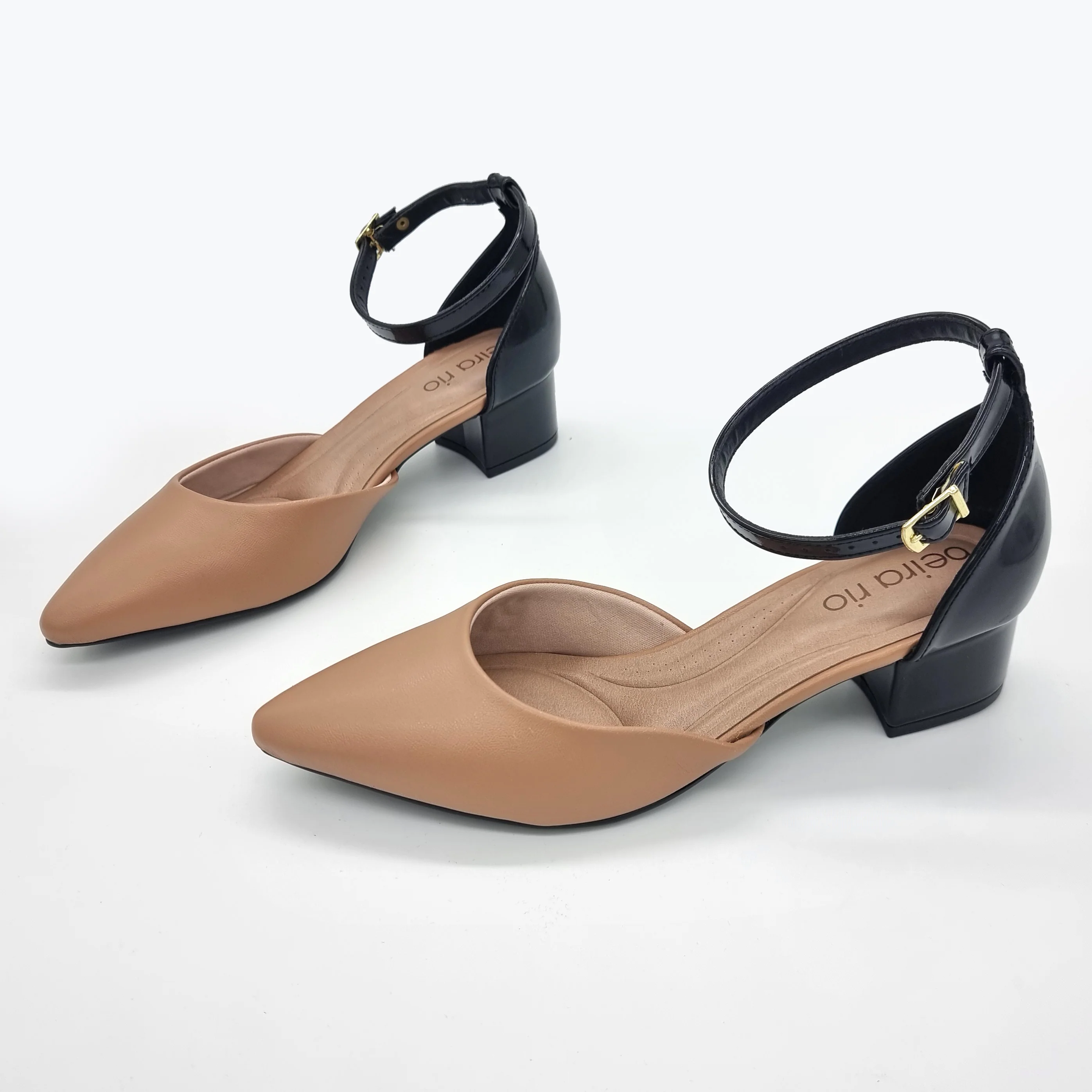 Beira Rio 4182-204 Pointy Toe Ankle Strap Pump in Tan/Black - Image 2