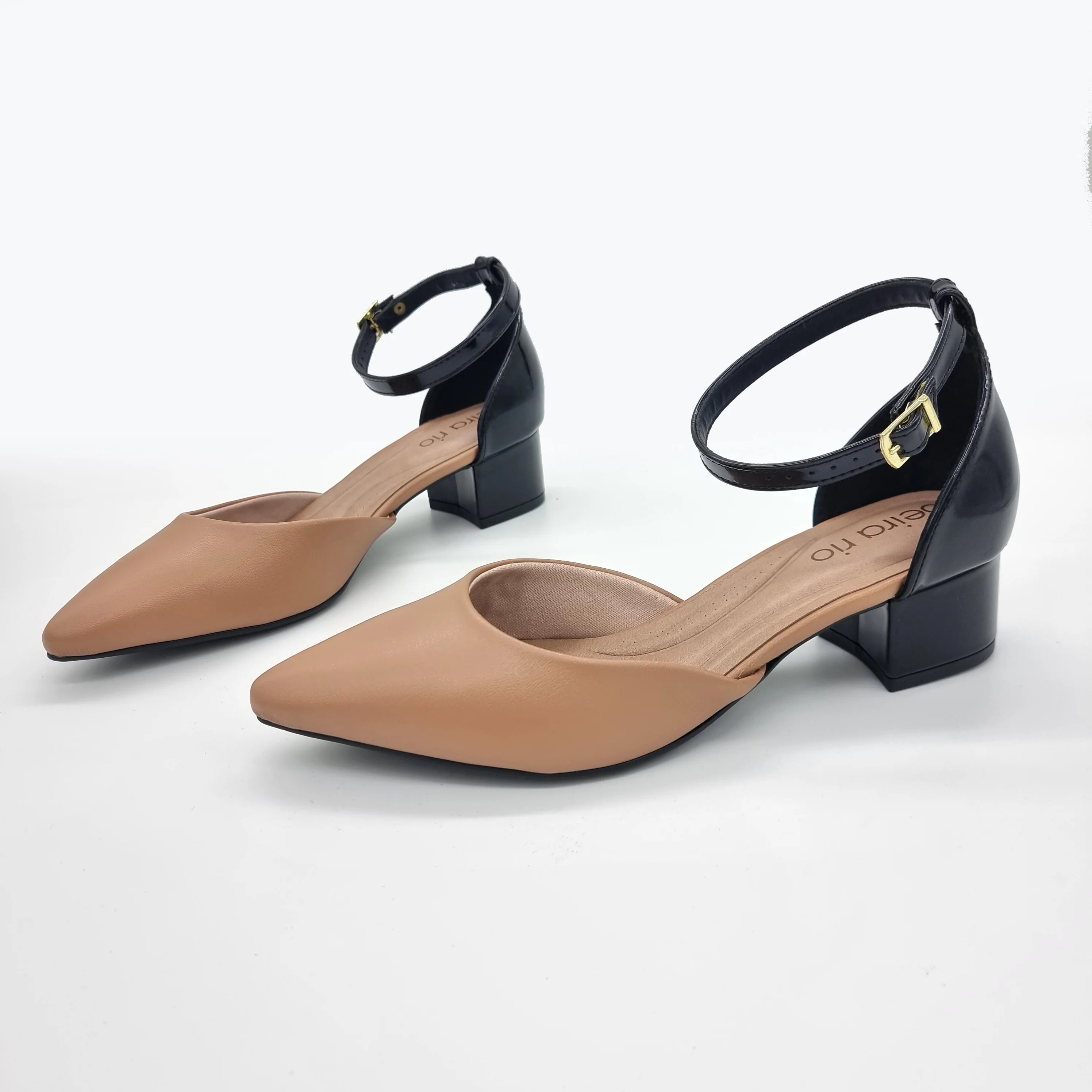 Beira Rio 4182-204 Pointy Toe Ankle Strap Pump in Tan/Black - Image 7