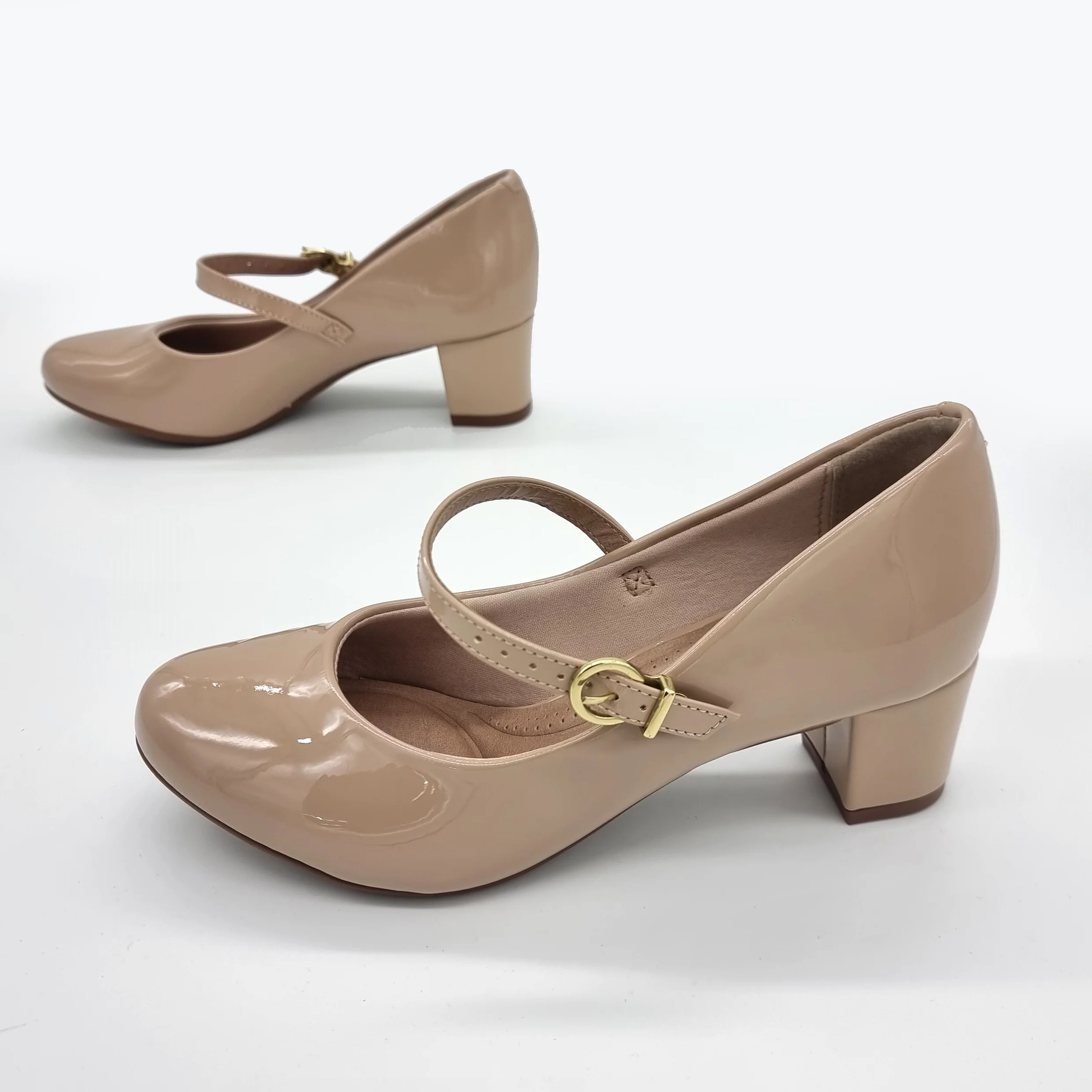 Beira Rio 4777-475 Low Heel Mary-Jane Pump in Beige Patent - Image 2