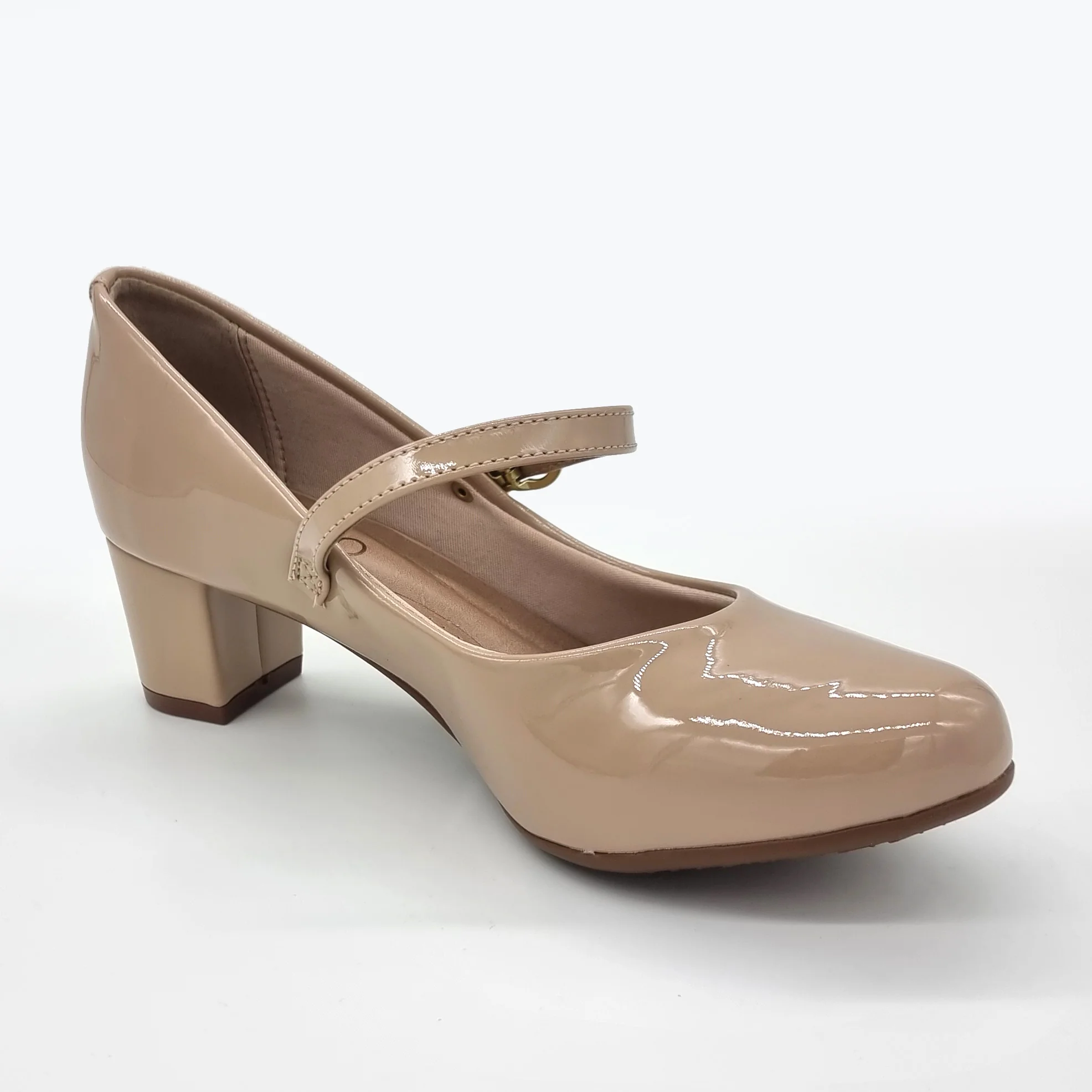 Beira Rio 4777-475 Low Heel Mary-Jane Pump in Beige Patent - Image 4