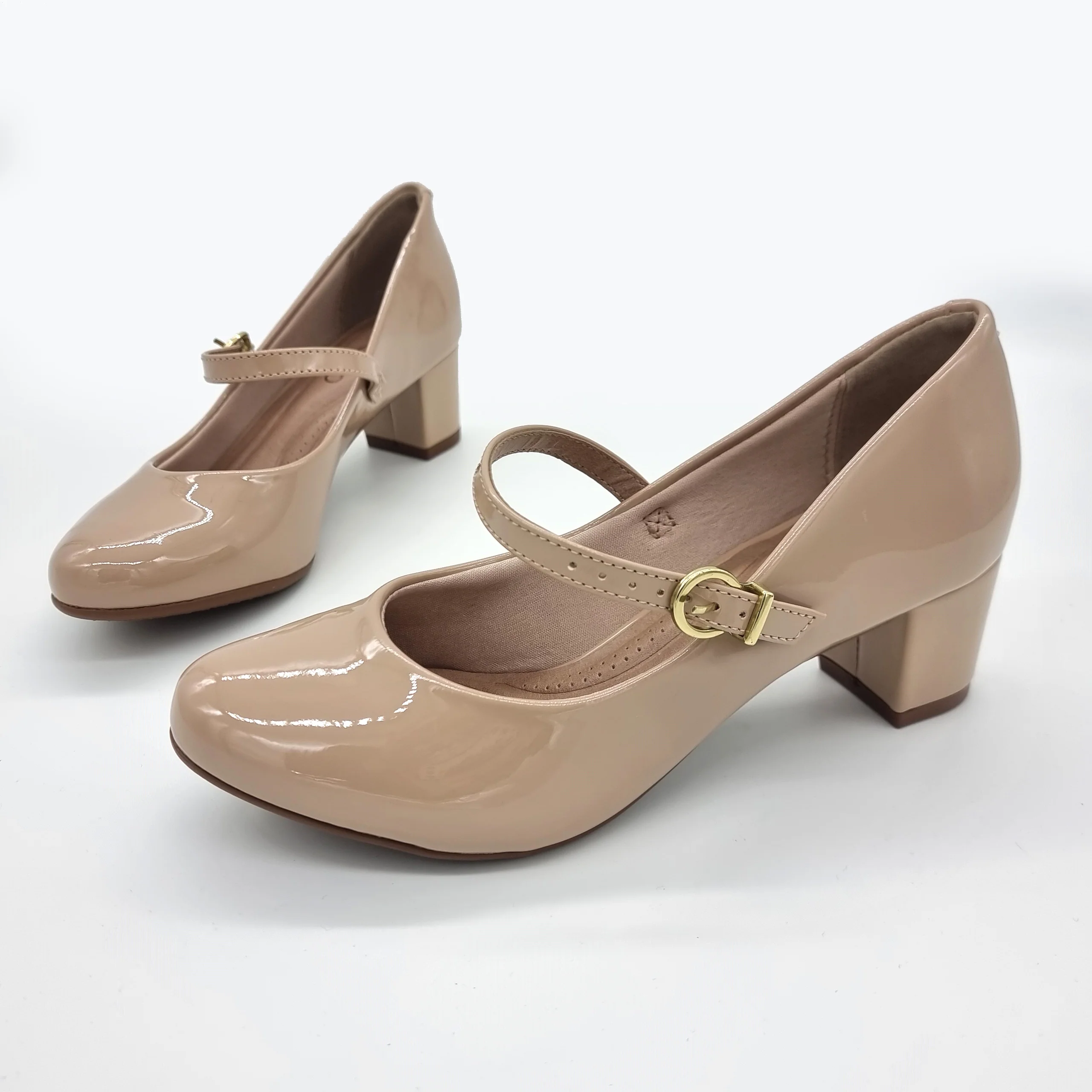 Beira Rio 4777-475 Low Heel Mary-Jane Pump in Beige Patent - Image 6