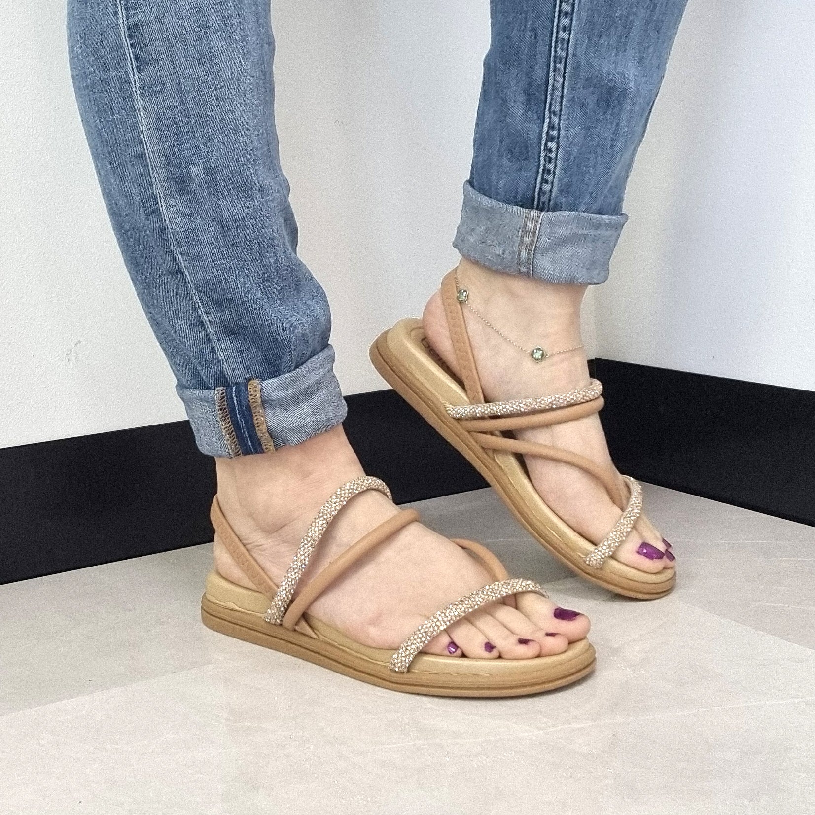 Beira Rio 8513-100 Round Toe Flat Sandal in Nude - Image 7