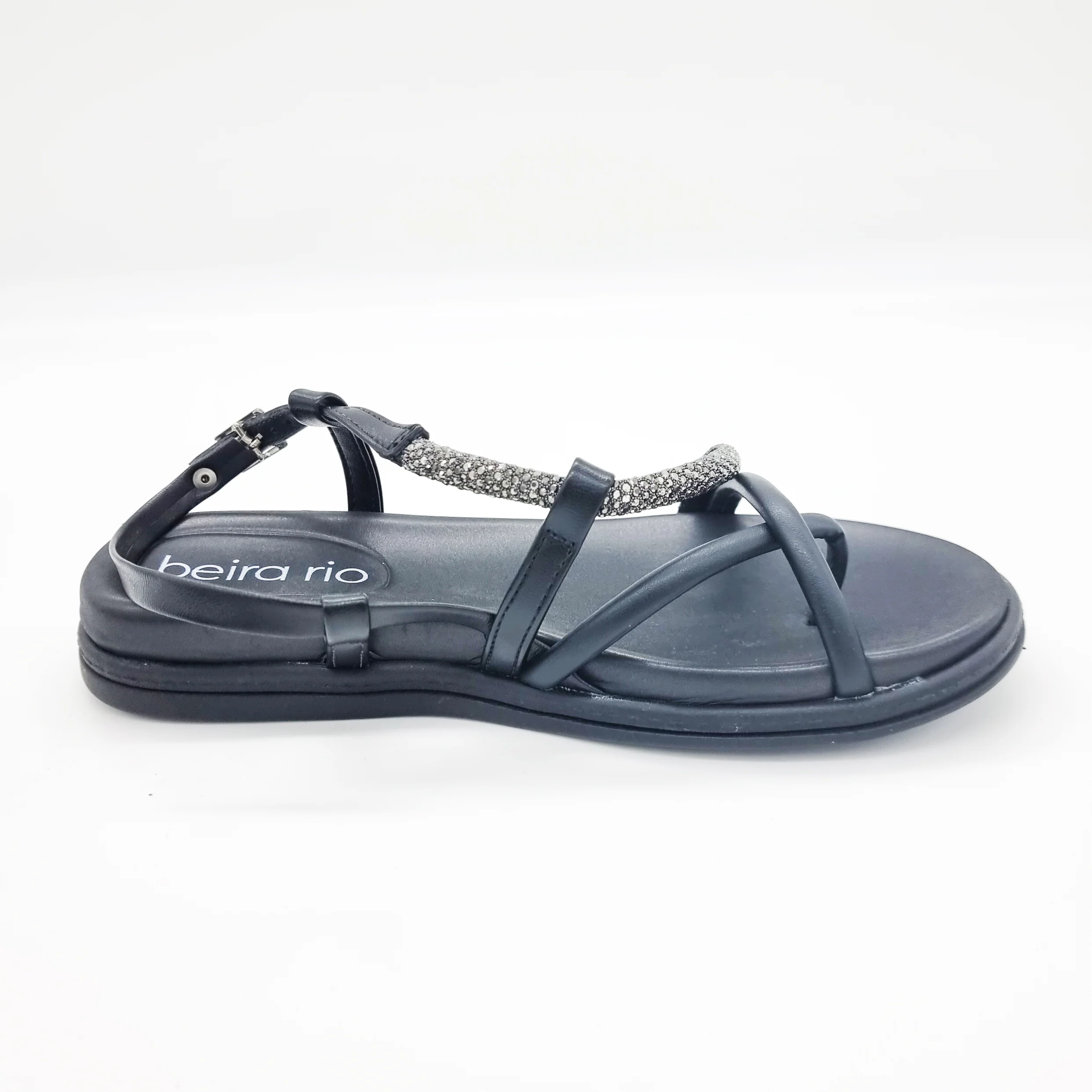 Beira Rio 8513-106 Round Toe Strappy Flat Sandal in Black - Image 6