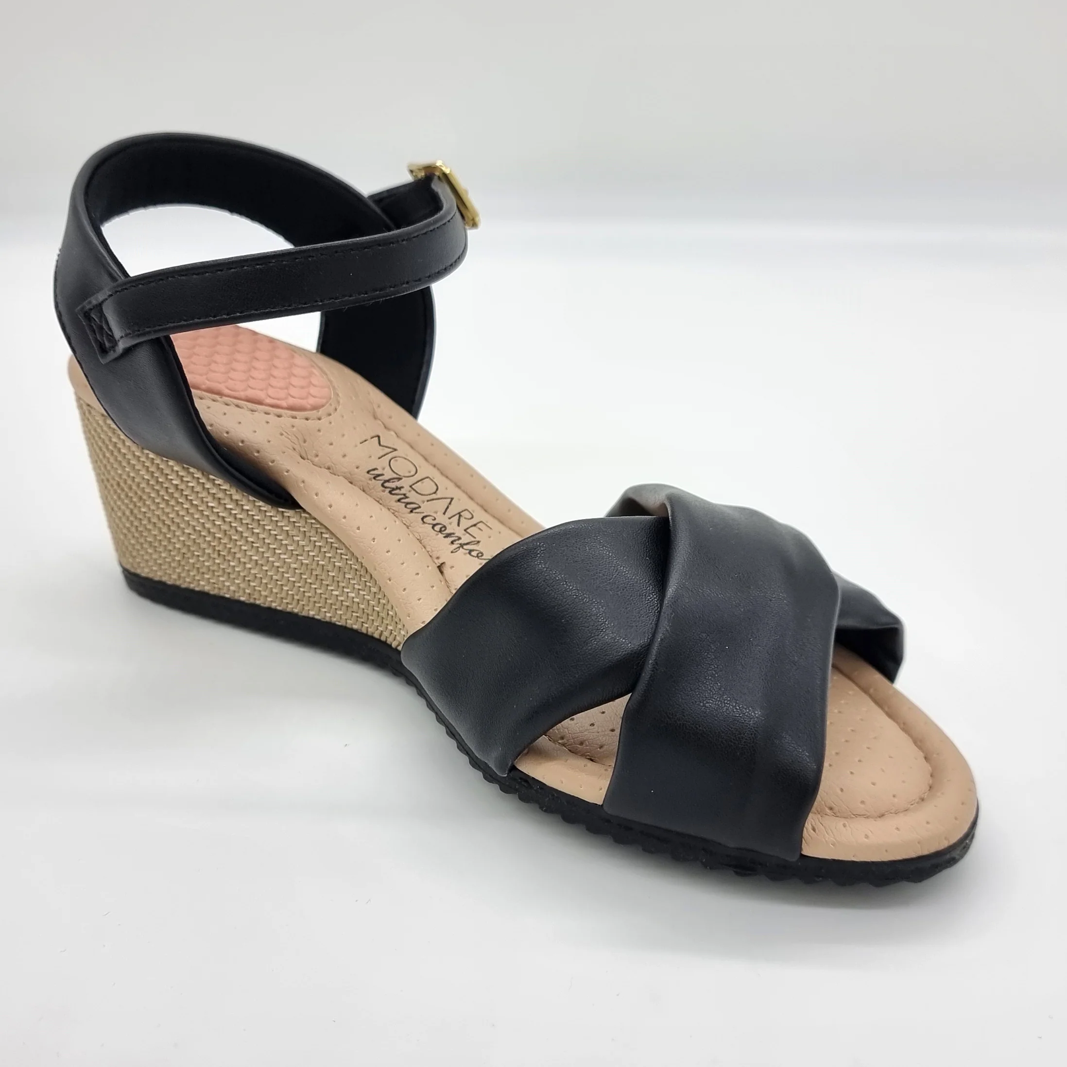 Modare 7164-100 Wedge Sandal in Black Napa - Image 2