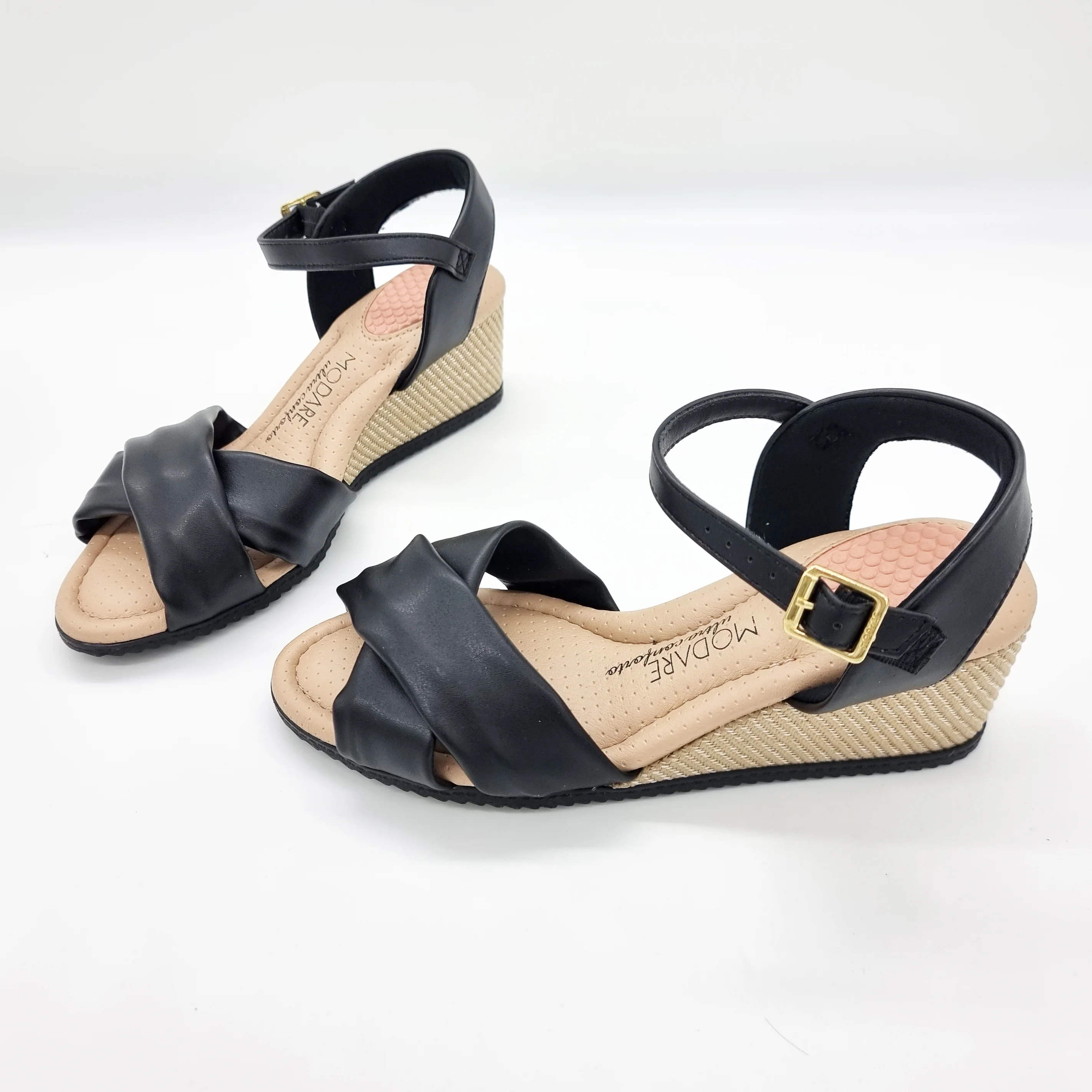 Modare 7164-100 Wedge Sandal in Black Napa - Image 4