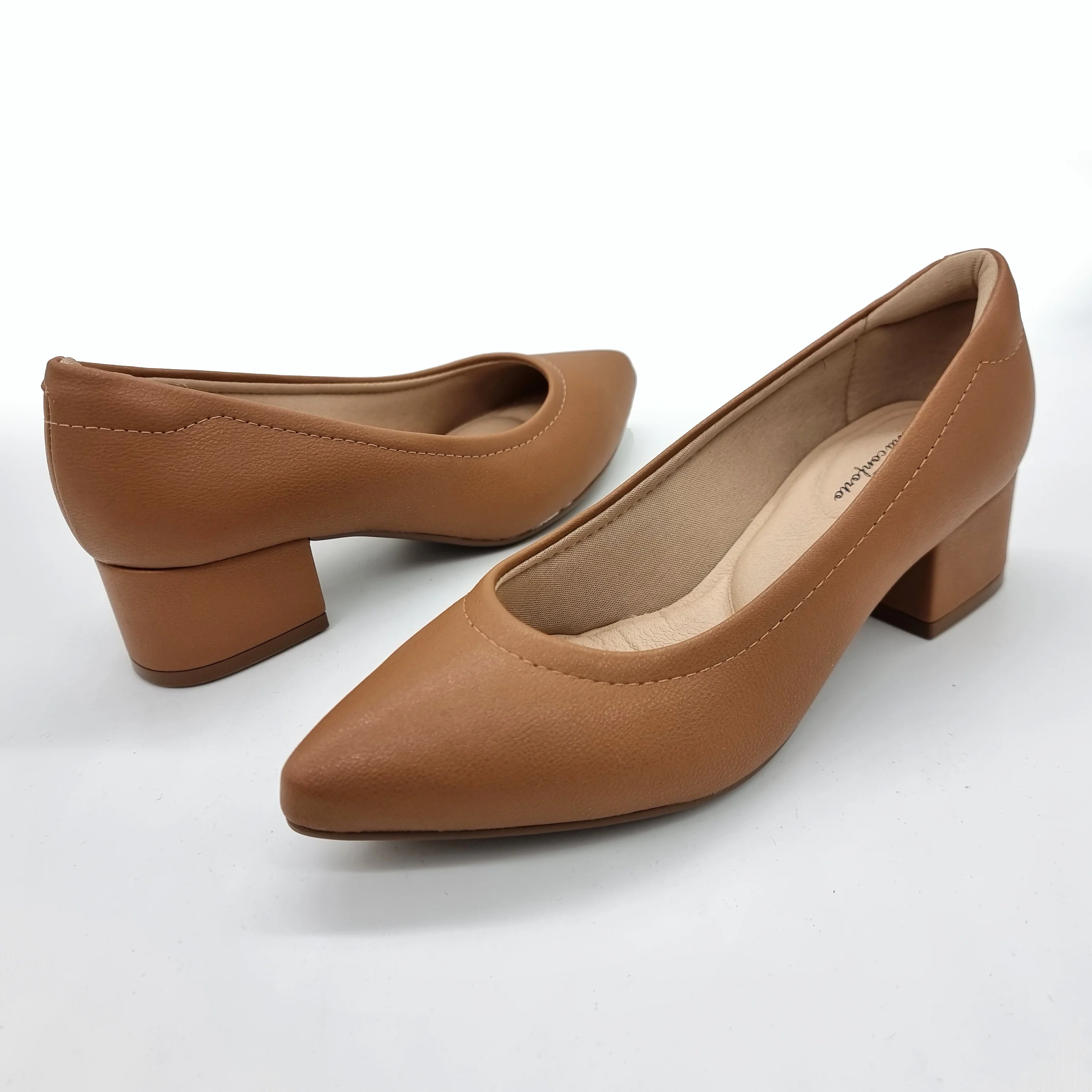 Modare 7340-123 Block Heel Pointy Toe Pump in Camel Napa - Image 6