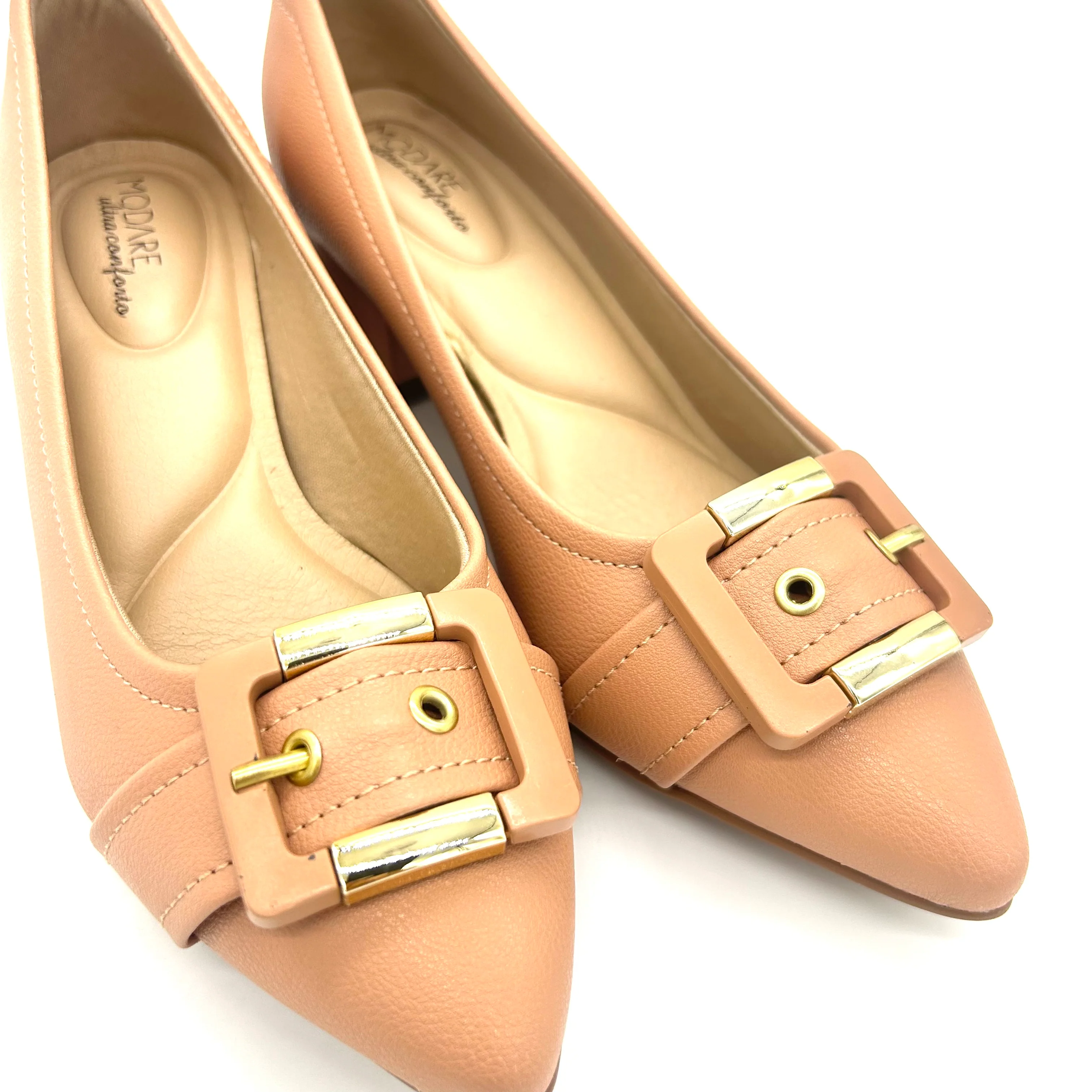 Modare 7340-133 Block Heel Pointy Toe Pump in Nude Napa - Image 4