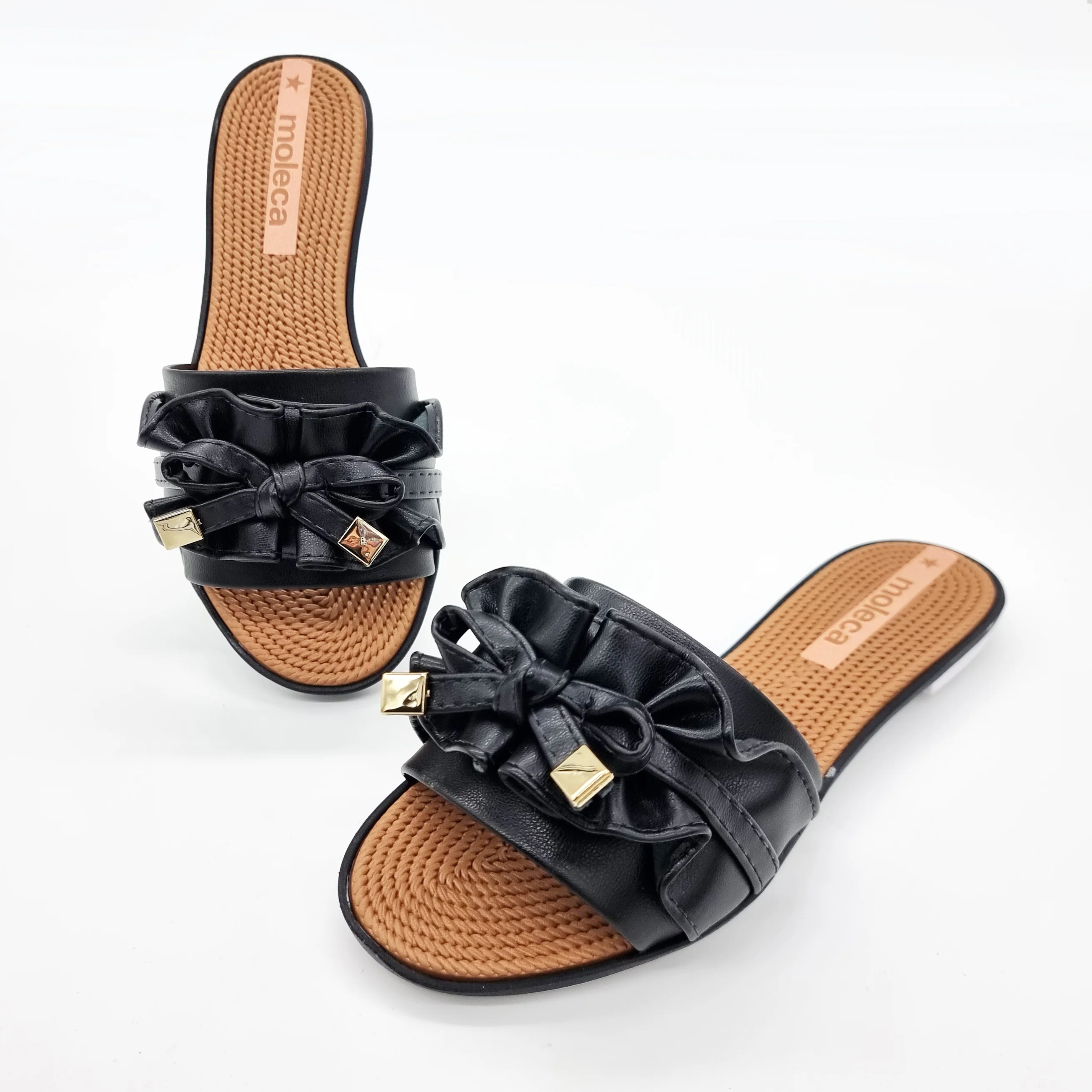 Moleca 5297-446 Ruffled Slip-on Sandal in Black - Image 6