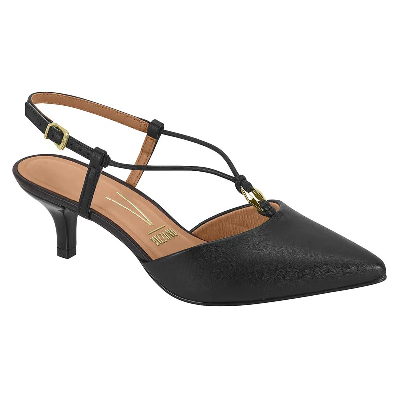 Vizzano 1122-892 Kitten Heel Pointy Toe Strappy Pump in Black Napa