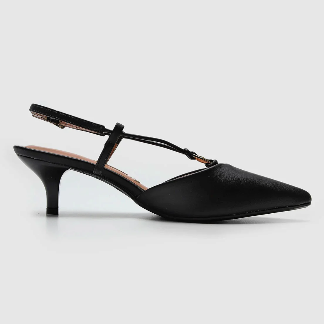Vizzano 1122-892 Kitten Heel Pointy Toe Strappy Pump in Black Napa - Image 4