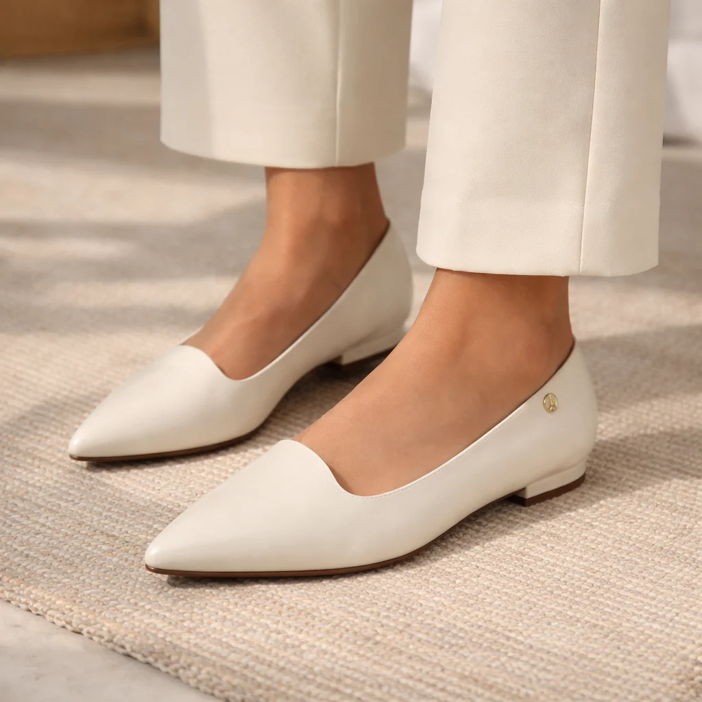 Vizzano 1206-261 Pointy Toe Flat in Off White Napa - Image 4