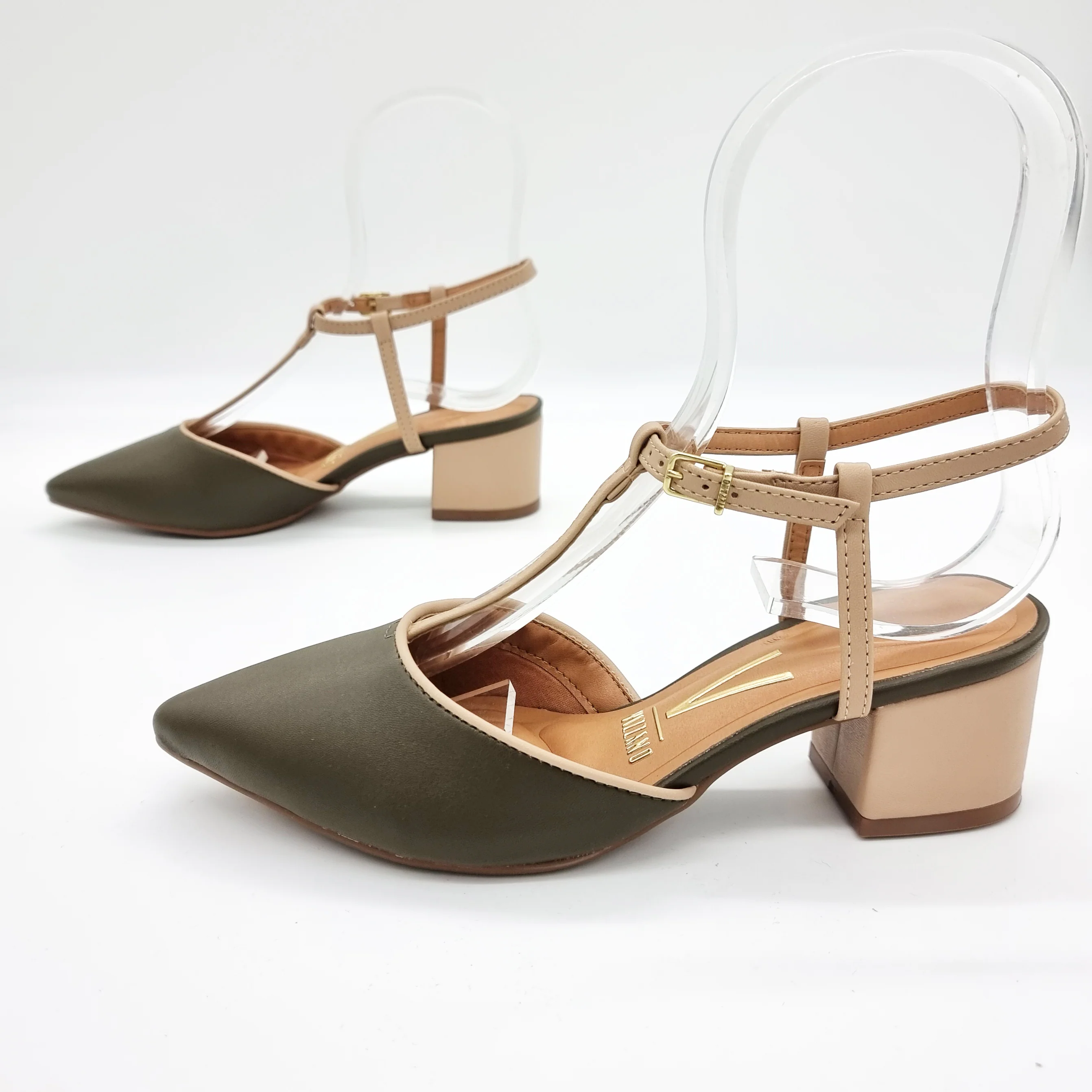 Vizzano 1220-363 Block Heel T-Bar Pump in Olive - Image 5