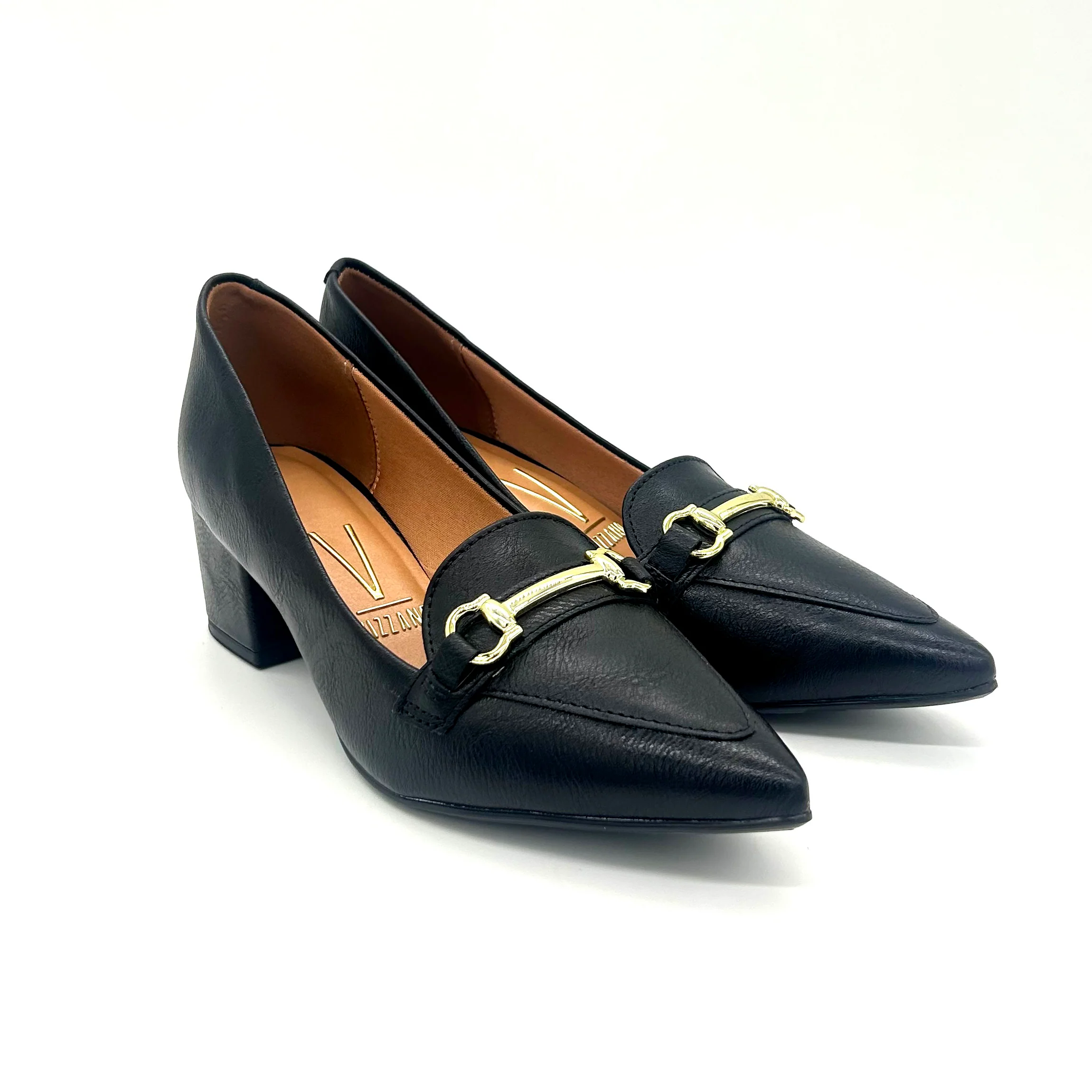 Vizzano 1220-378 Block Heel Pointy Toe Pump in Black Napa - Image 3