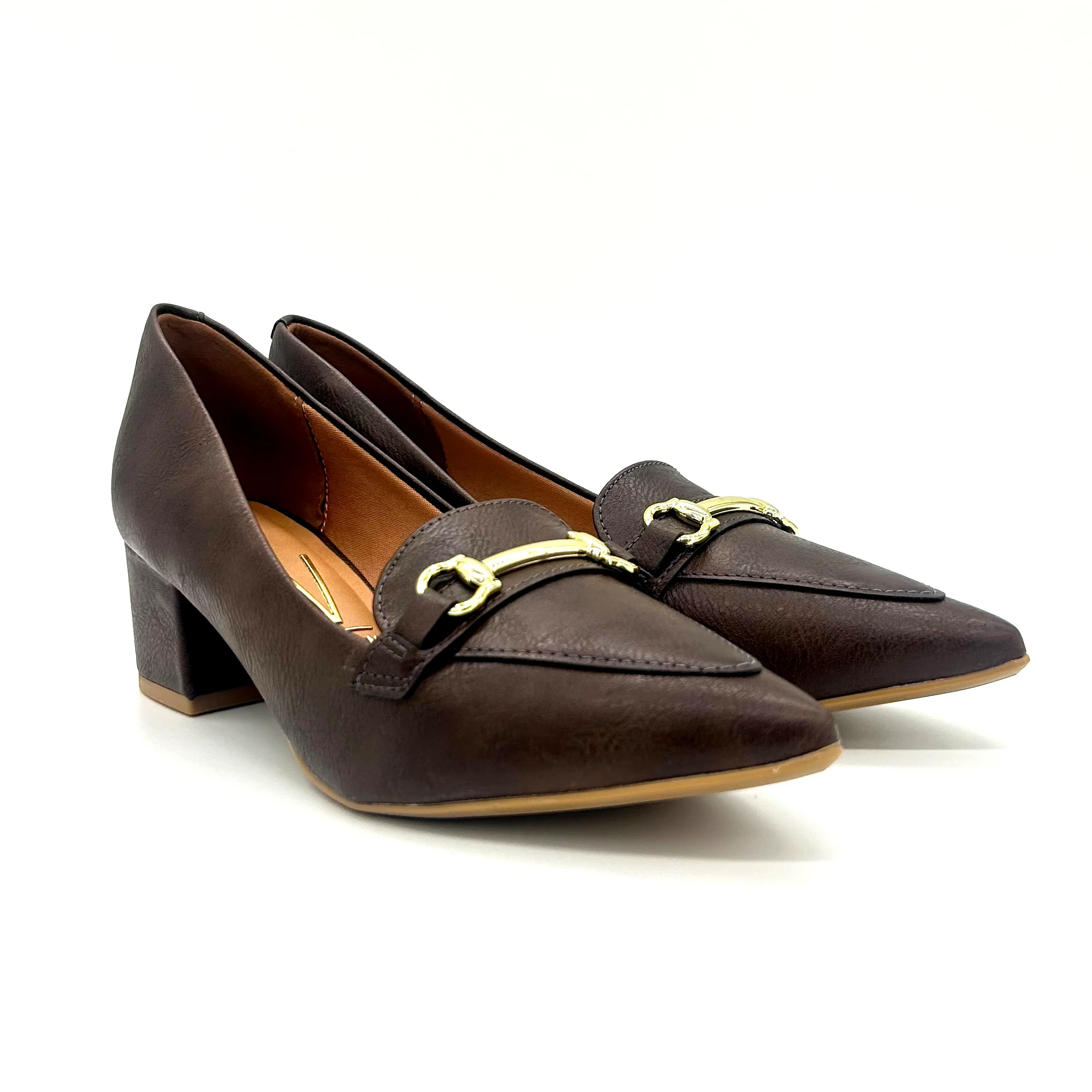 Vizzano 1220-378 Block Heel Pointy Toe Pump in Chocolate Napa - Image 2