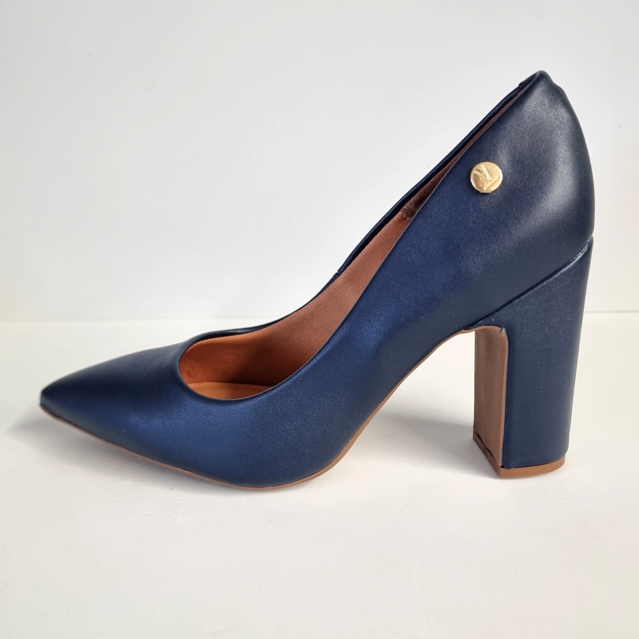 Vizzano 1285-400 Block Heel Pointy Toe Pump in Navy Napa - Image 3