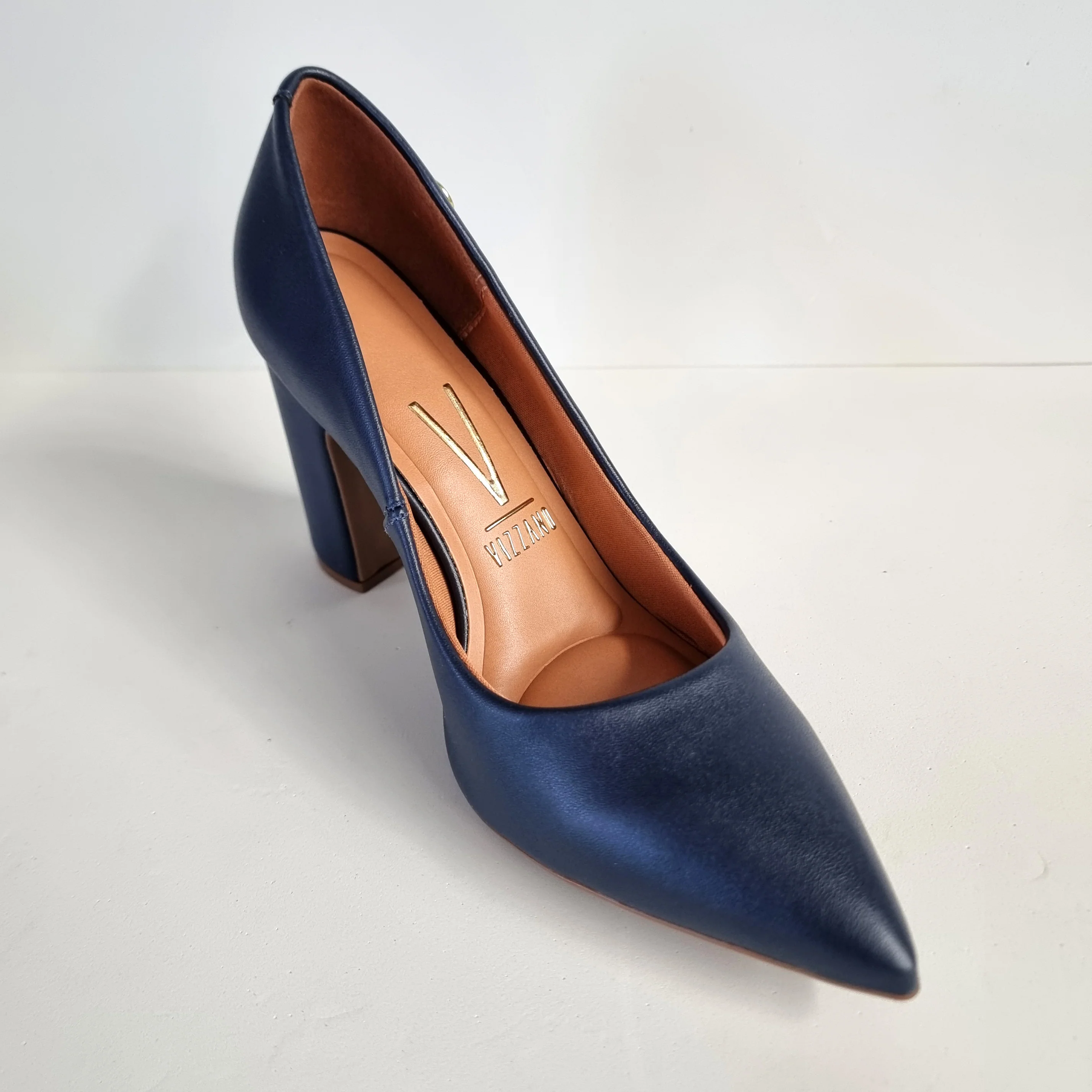 Vizzano 1285-400 Block Heel Pointy Toe Pump in Navy Napa - Image 5