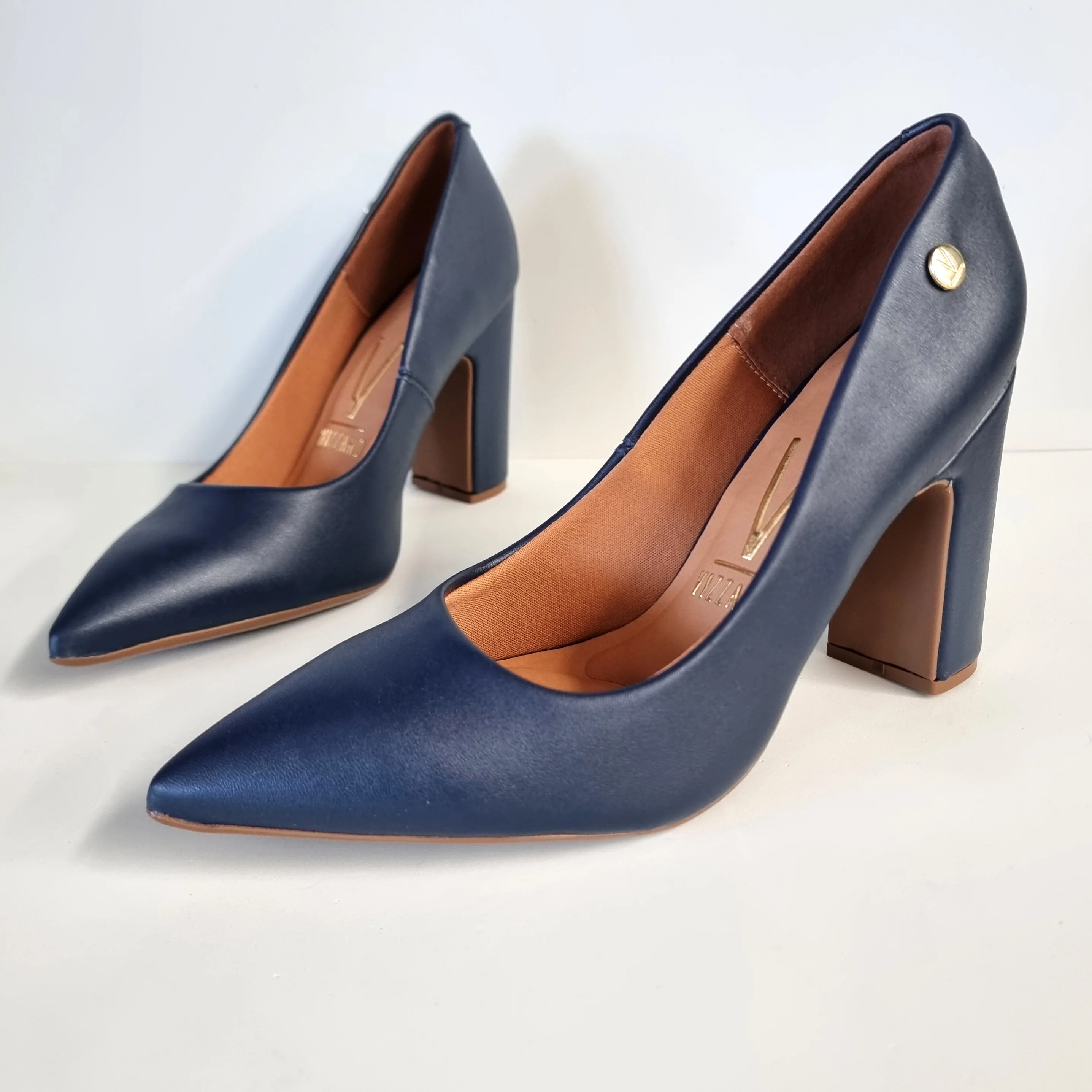 Vizzano 1285-400 Block Heel Pointy Toe Pump in Navy Napa - Image 6