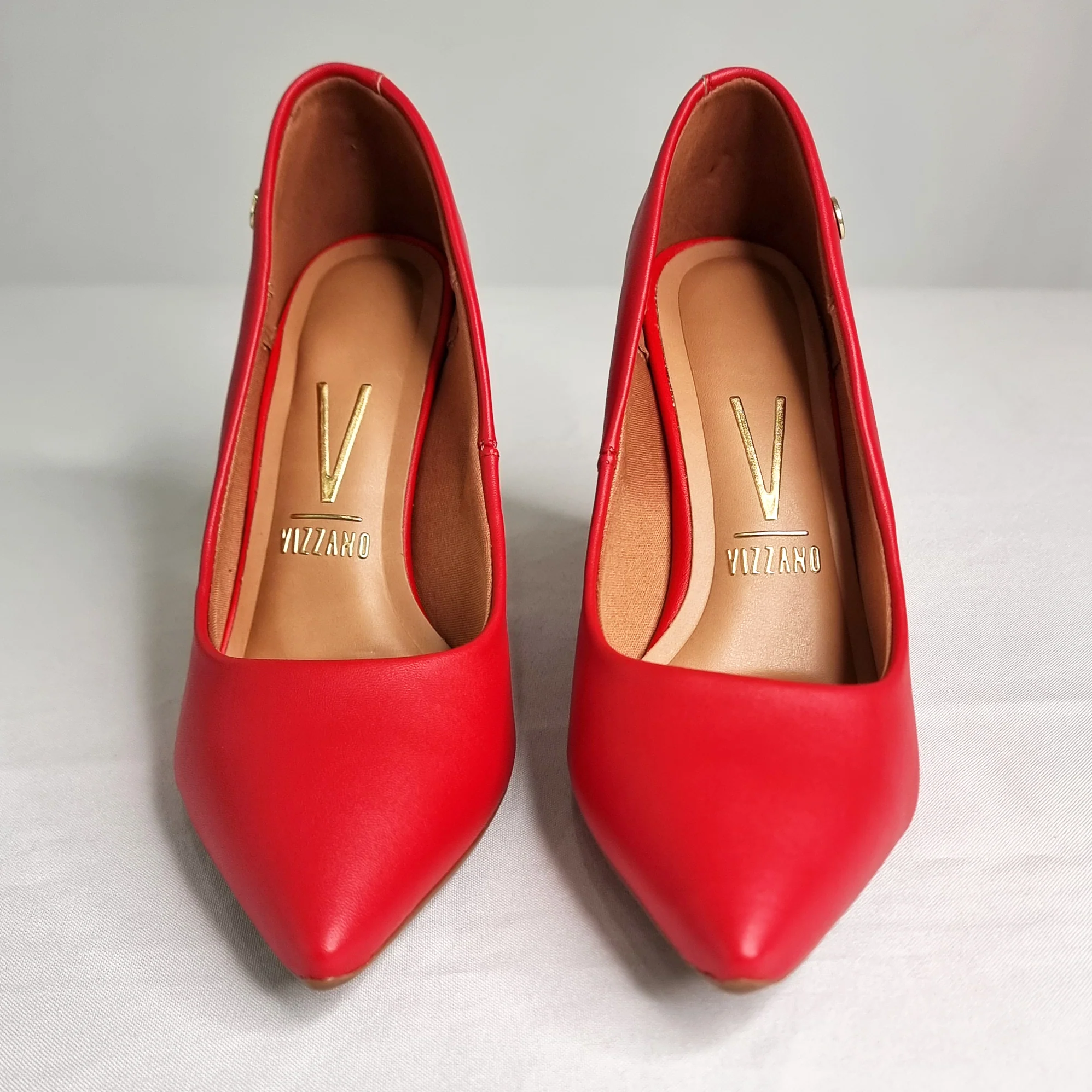 Vizzano 1285-400 Block Heel Pointy Toe Pump in Red Napa - Image 5