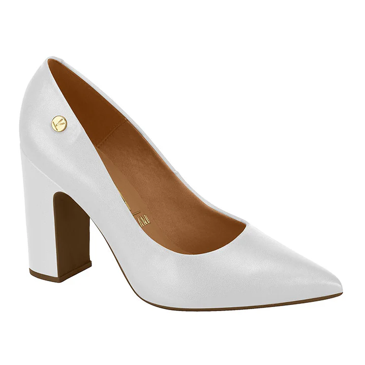 Vizzano 1285-400 Block Heel Pointy Toe Pump in White Napa