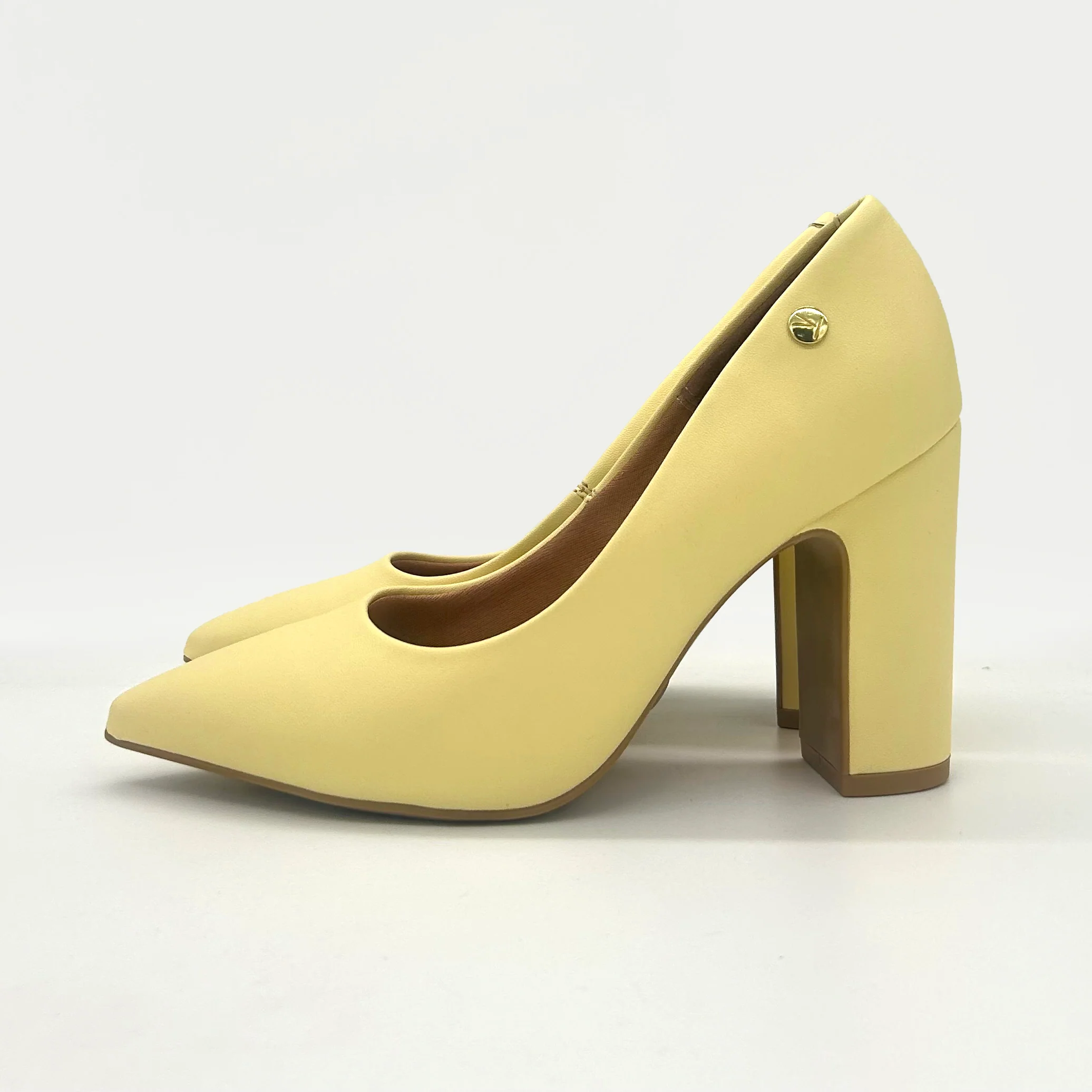 Vizzano 1285-400 Block Heel Pointy Toe Pump in Yellow Napa - Image 6