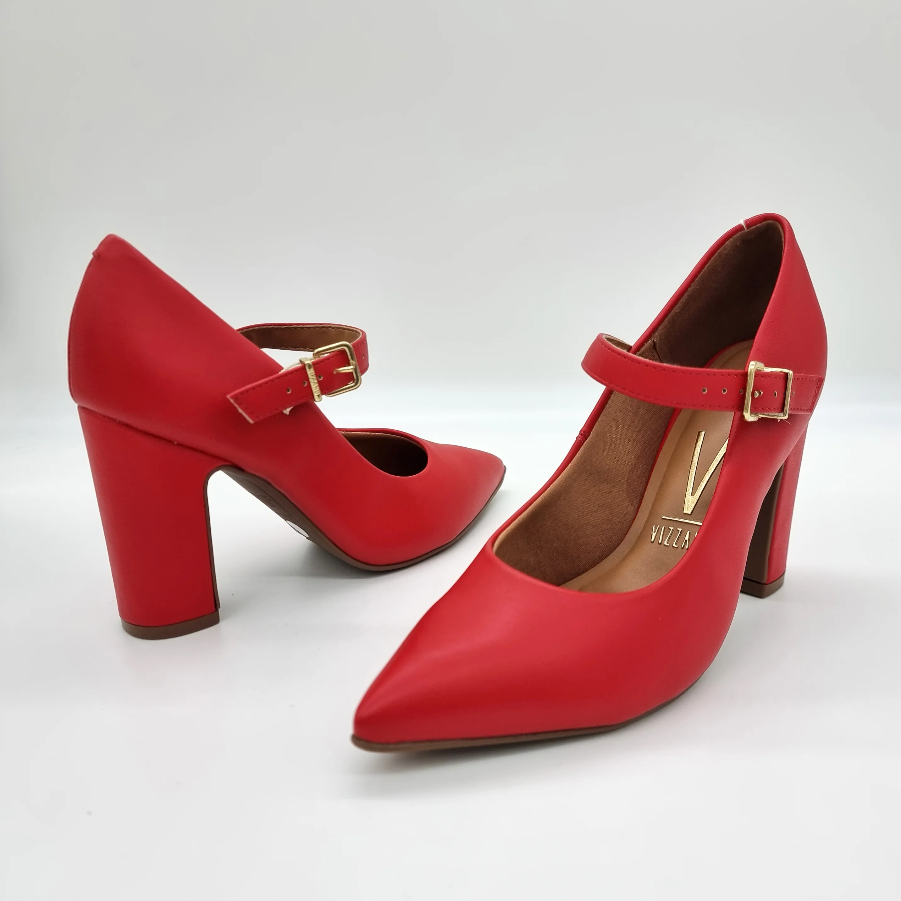 Vizzano 1285-436 Block Heel Pointy Toe Mary Jane Pump in Red Napa - Image 4