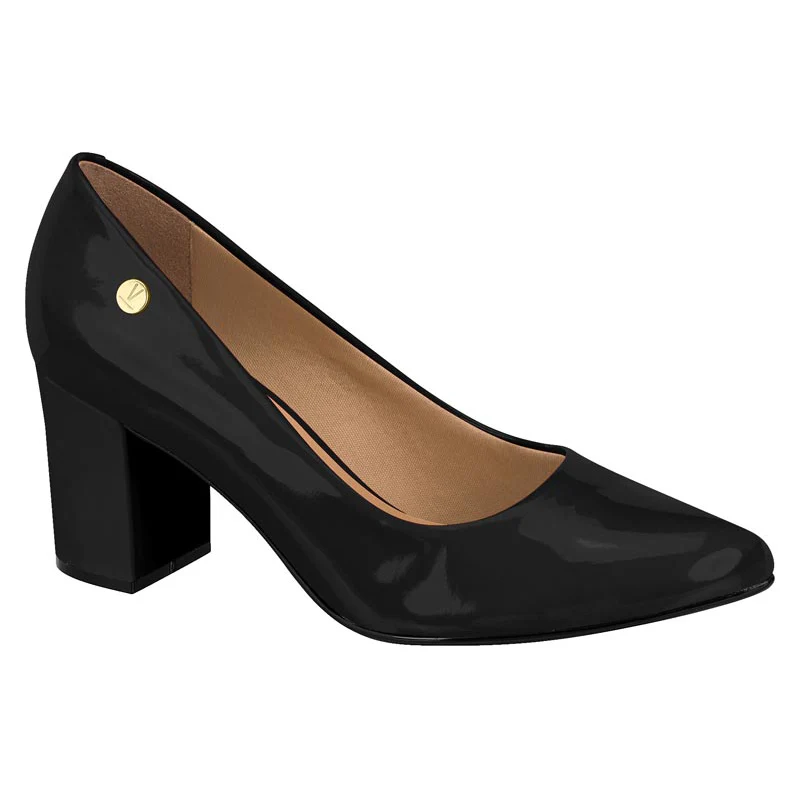 Vizzano 1290-500 Pointy Toe Block Heel Pump in Black Patent