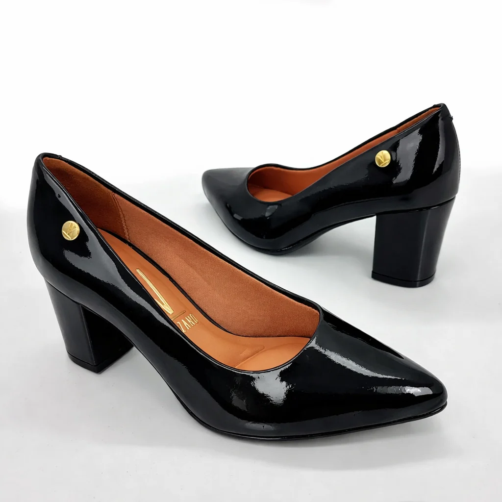 Vizzano 1290-500 Pointy Toe Block Heel Pump in Black Patent - Image 3