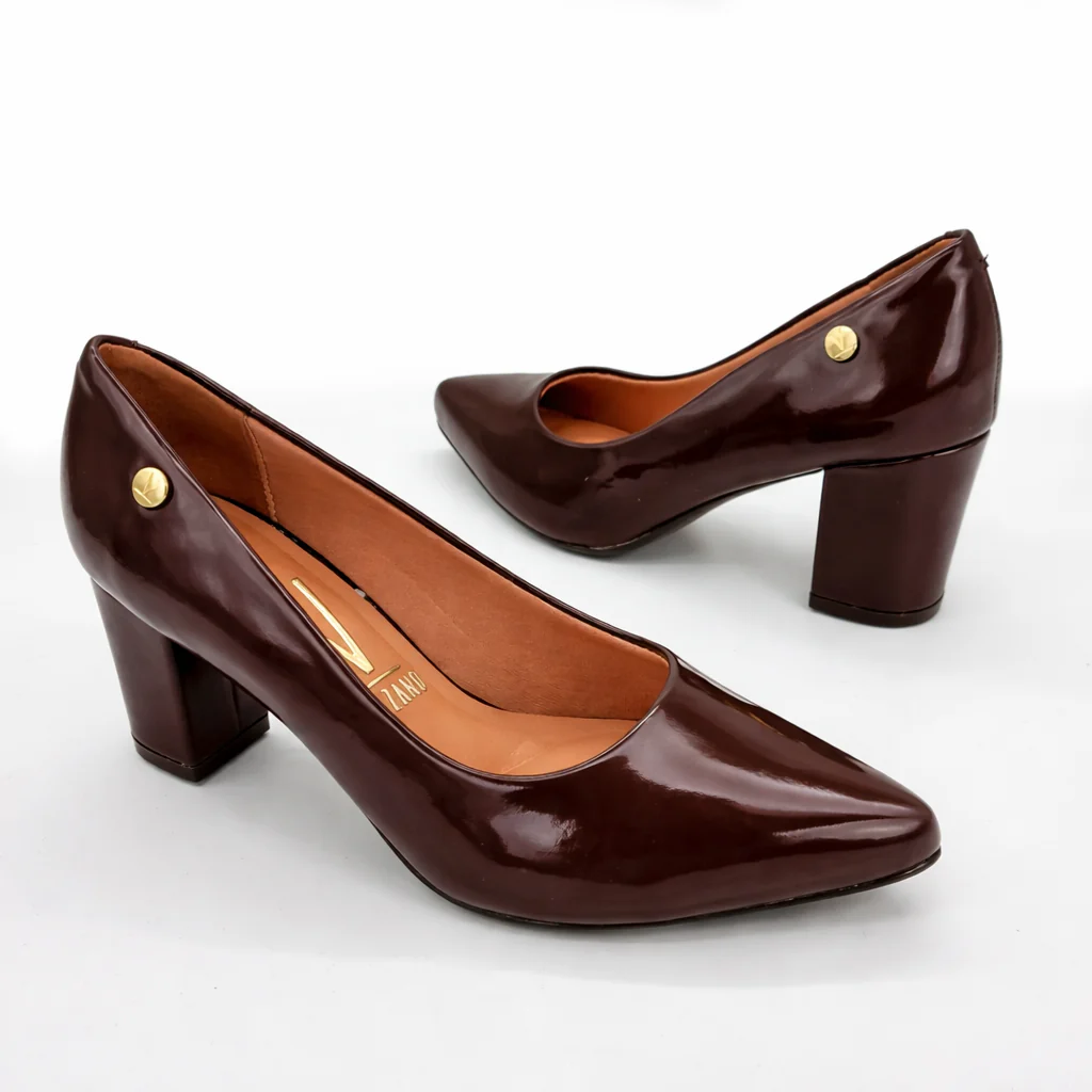 Vizzano 1290-500 Pointy Toe Block Heel Pump in Cocoa Patent - Image 2