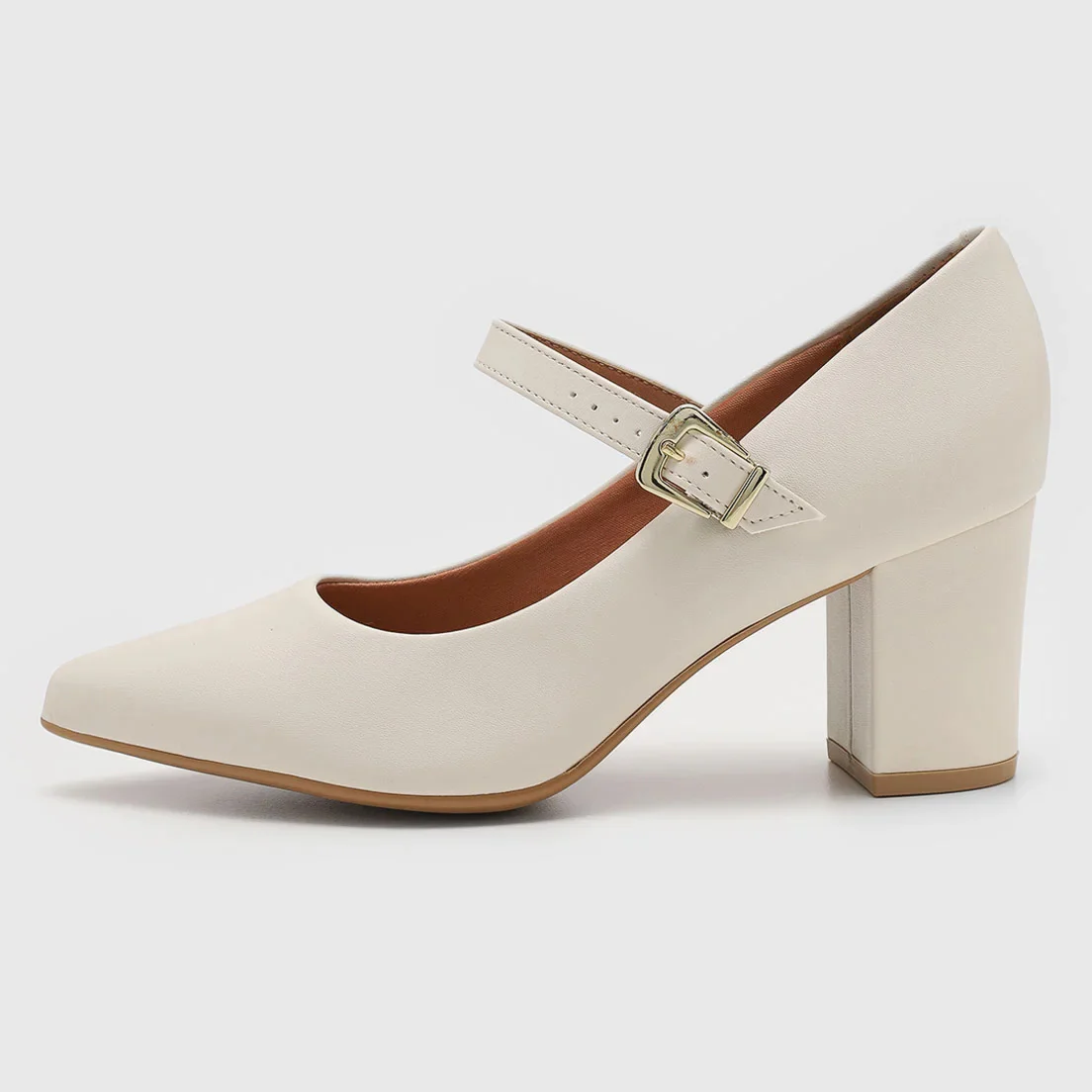 Vizzano 1290-532 Pointy Toe Block Heel Mary-Jane Pump in Off White Napa - Image 5