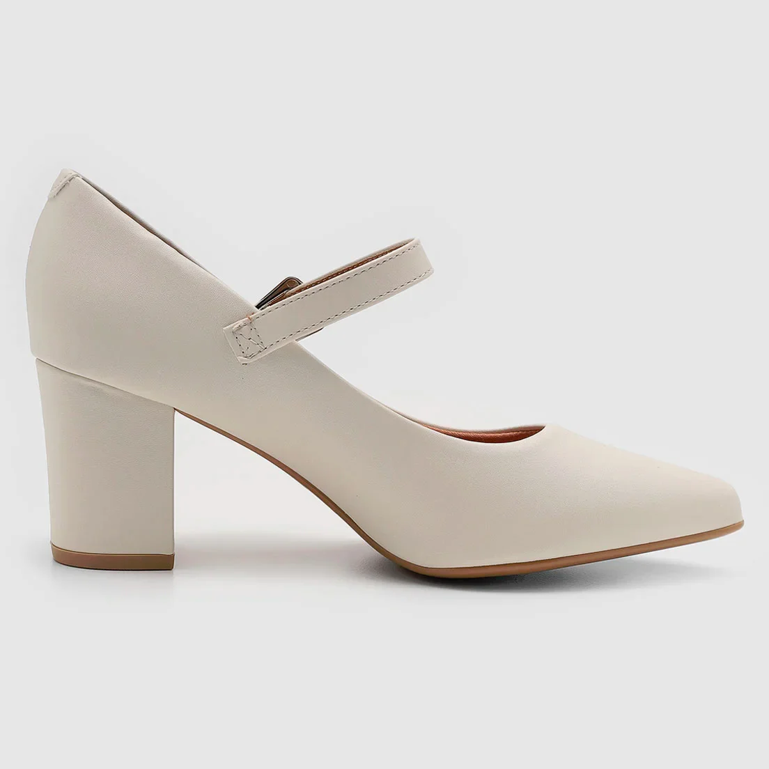 Vizzano 1290-532 Pointy Toe Block Heel Mary-Jane Pump in Off White Napa - Image 6