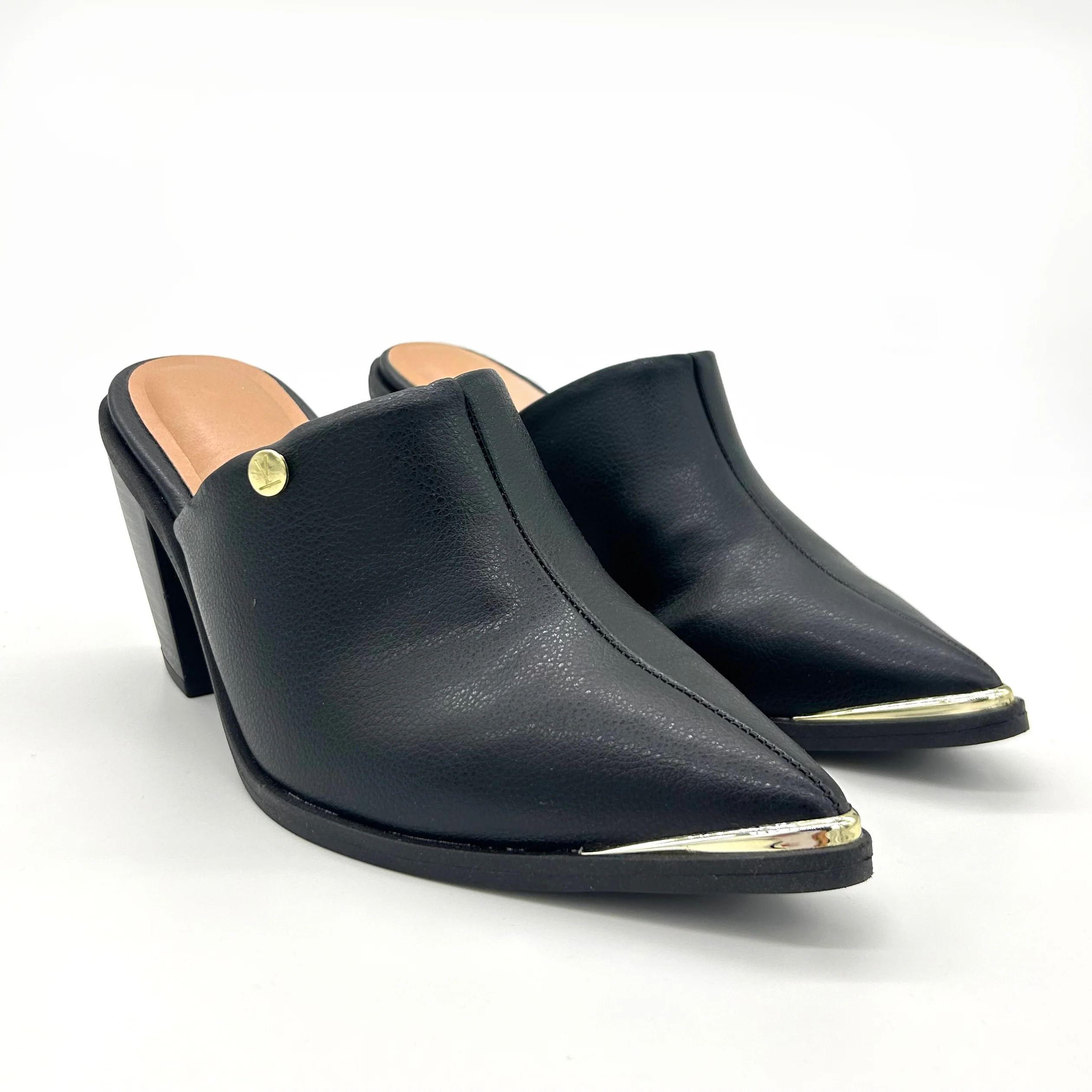 Vizzano 1323-200 Block Heel Pointy Toe Mule in Black Napa - Image 4