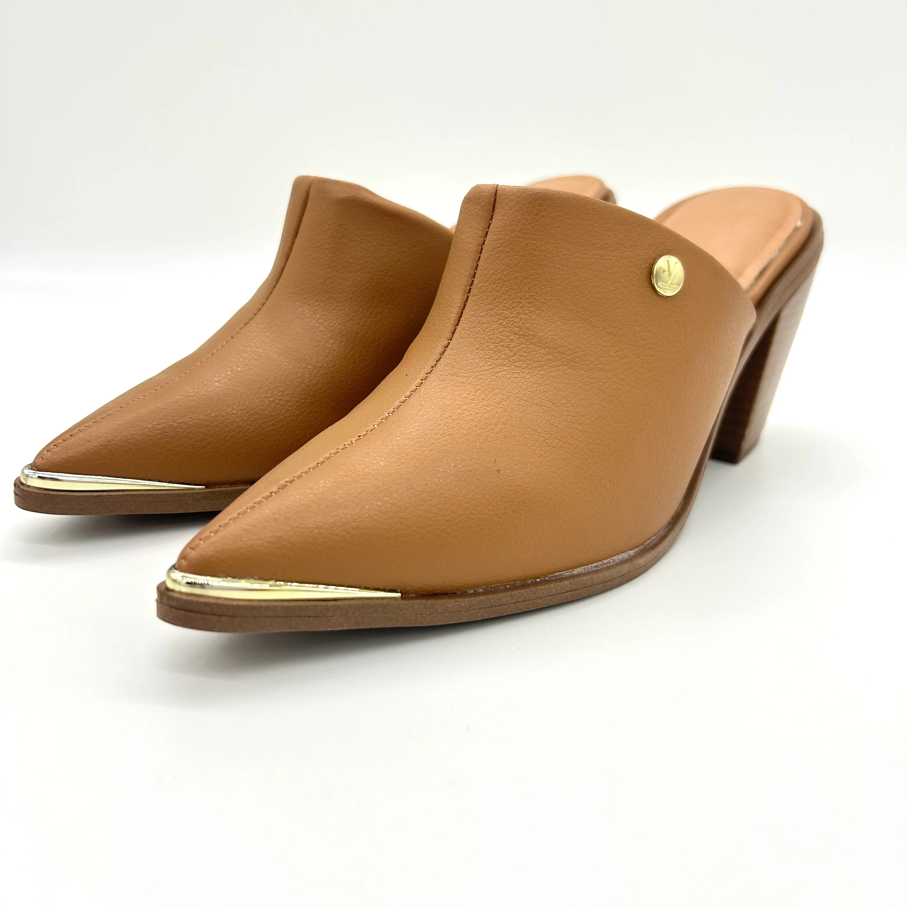 Vizzano 1323-200 Block Heel Pointy Toe Mule in Camel Napa - Image 5