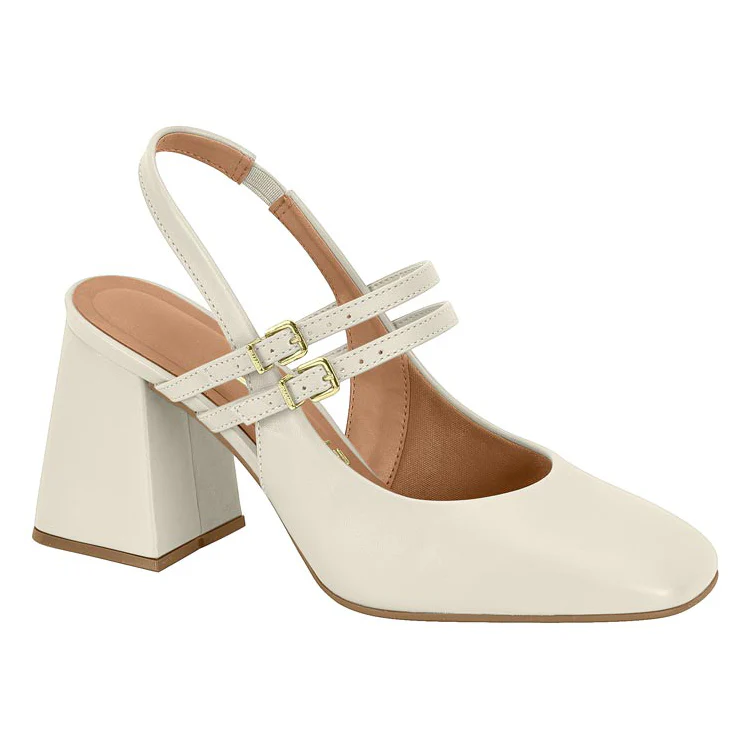 Vizzano 1391-110 Block Heel Mary Jane Slingback Pump in Off White