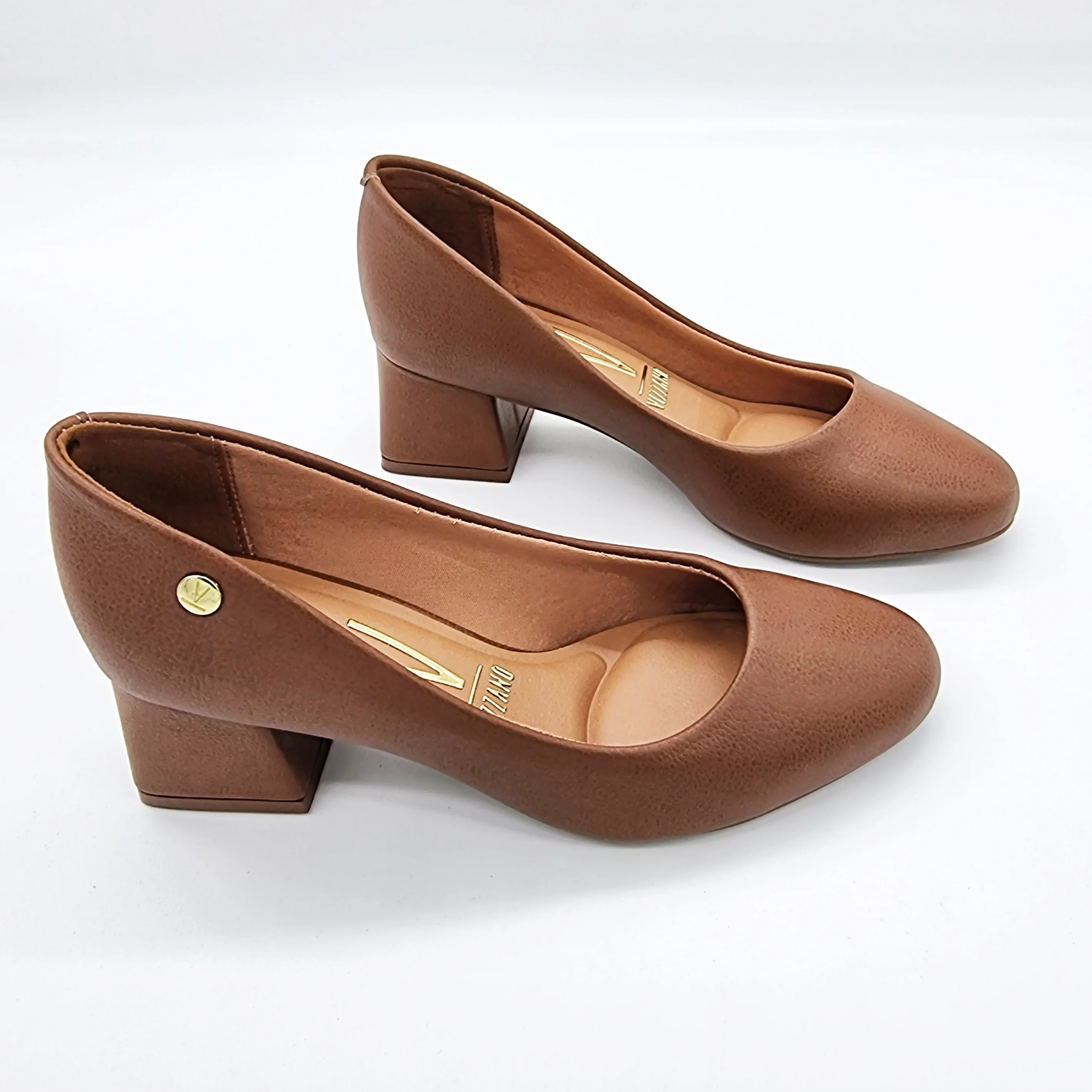 Vizzano 1423-100 Block Heel Round Toe Pump in Caramel Napa - Image 4