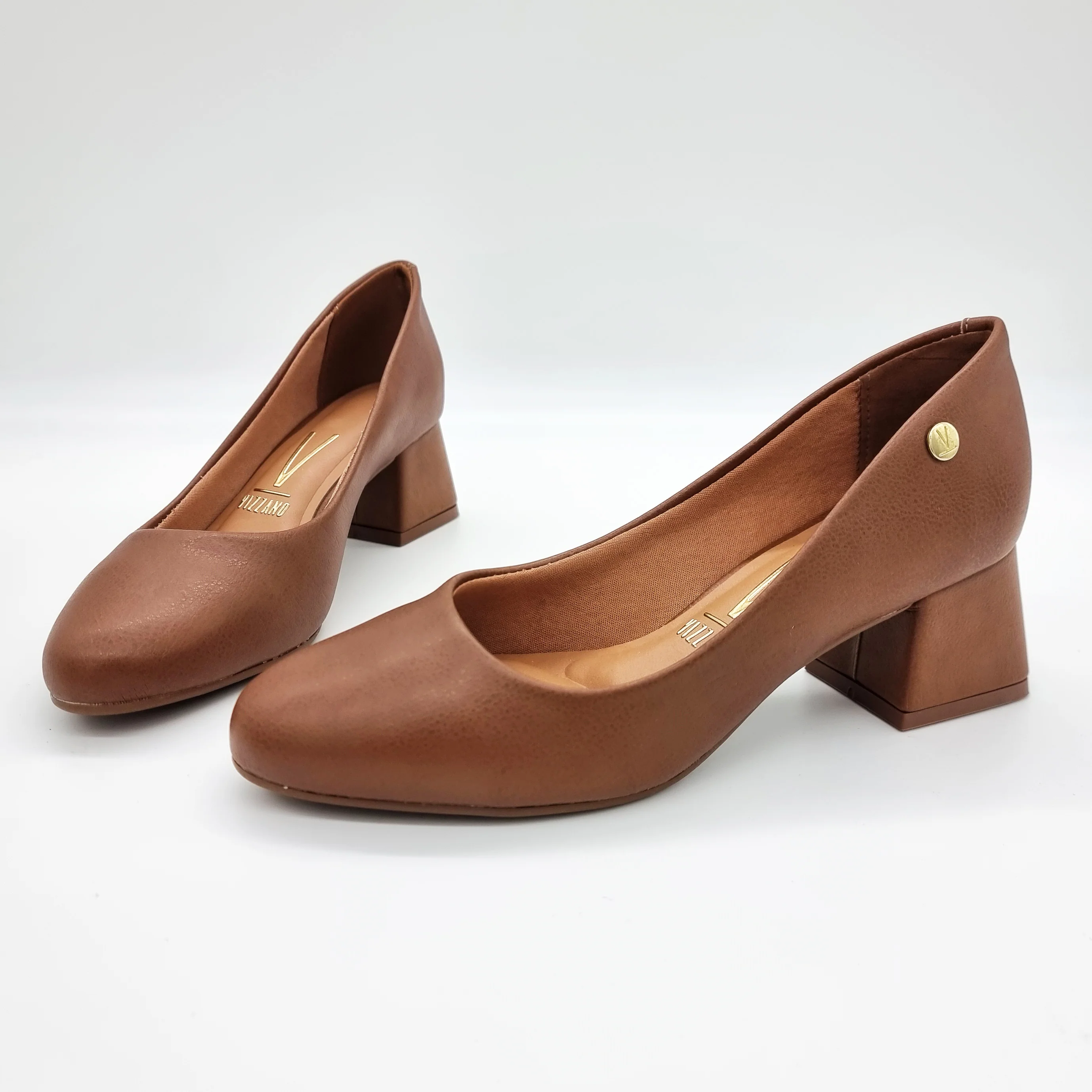 Vizzano 1423-100 Block Heel Round Toe Pump in Caramel Napa - Image 5