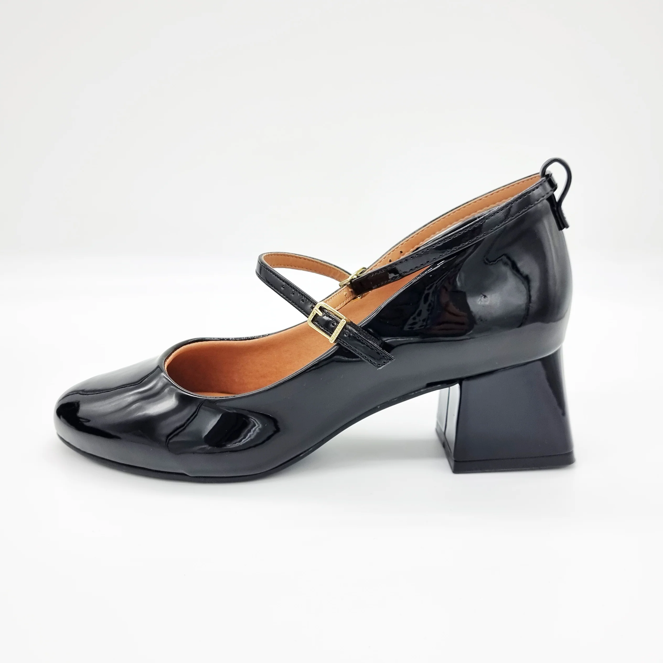 Vizzano 1423-102 Block Heel Round Toe Strappy Pump in Black Patent - Image 2