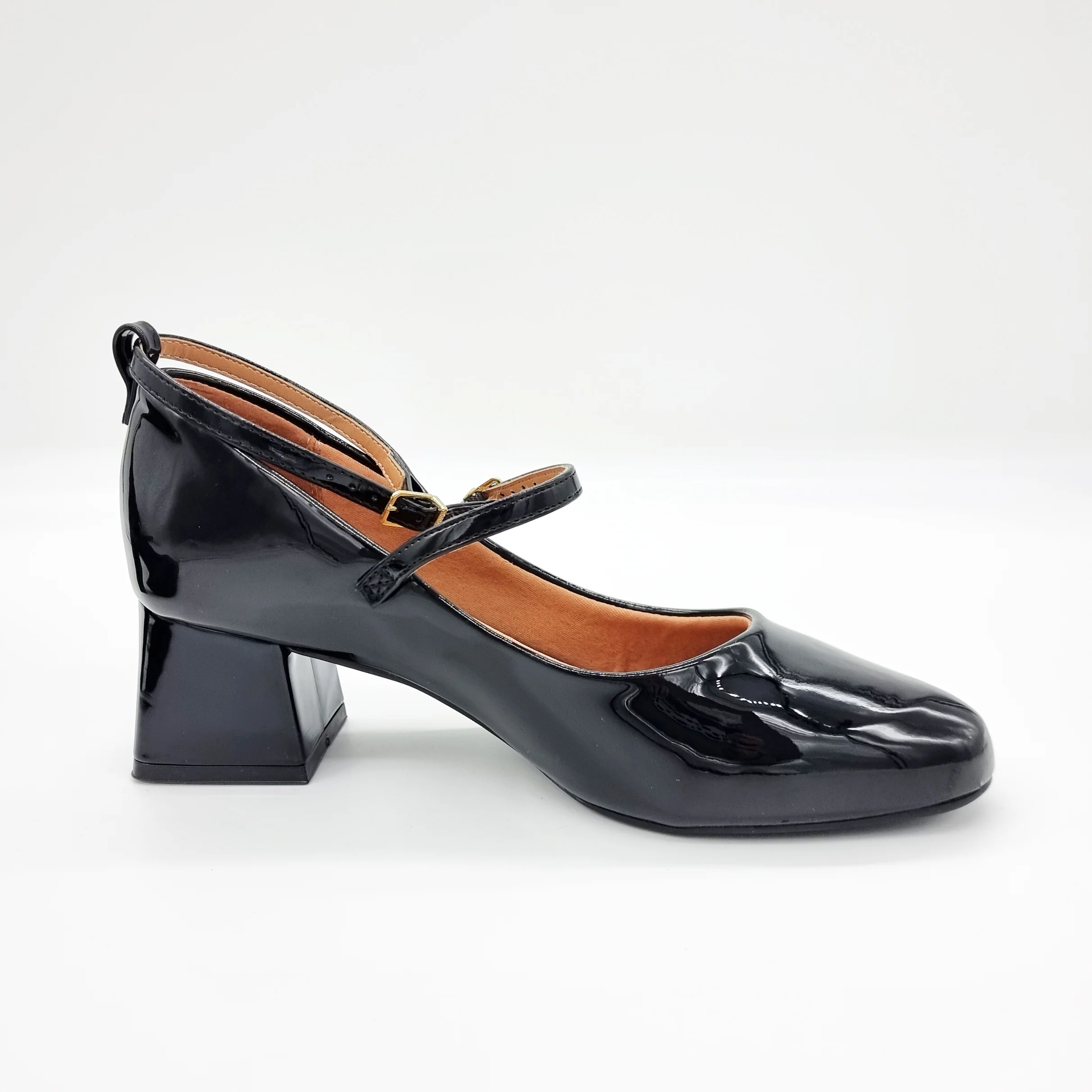 Vizzano 1423-102 Block Heel Round Toe Strappy Pump in Black Patent - Image 3
