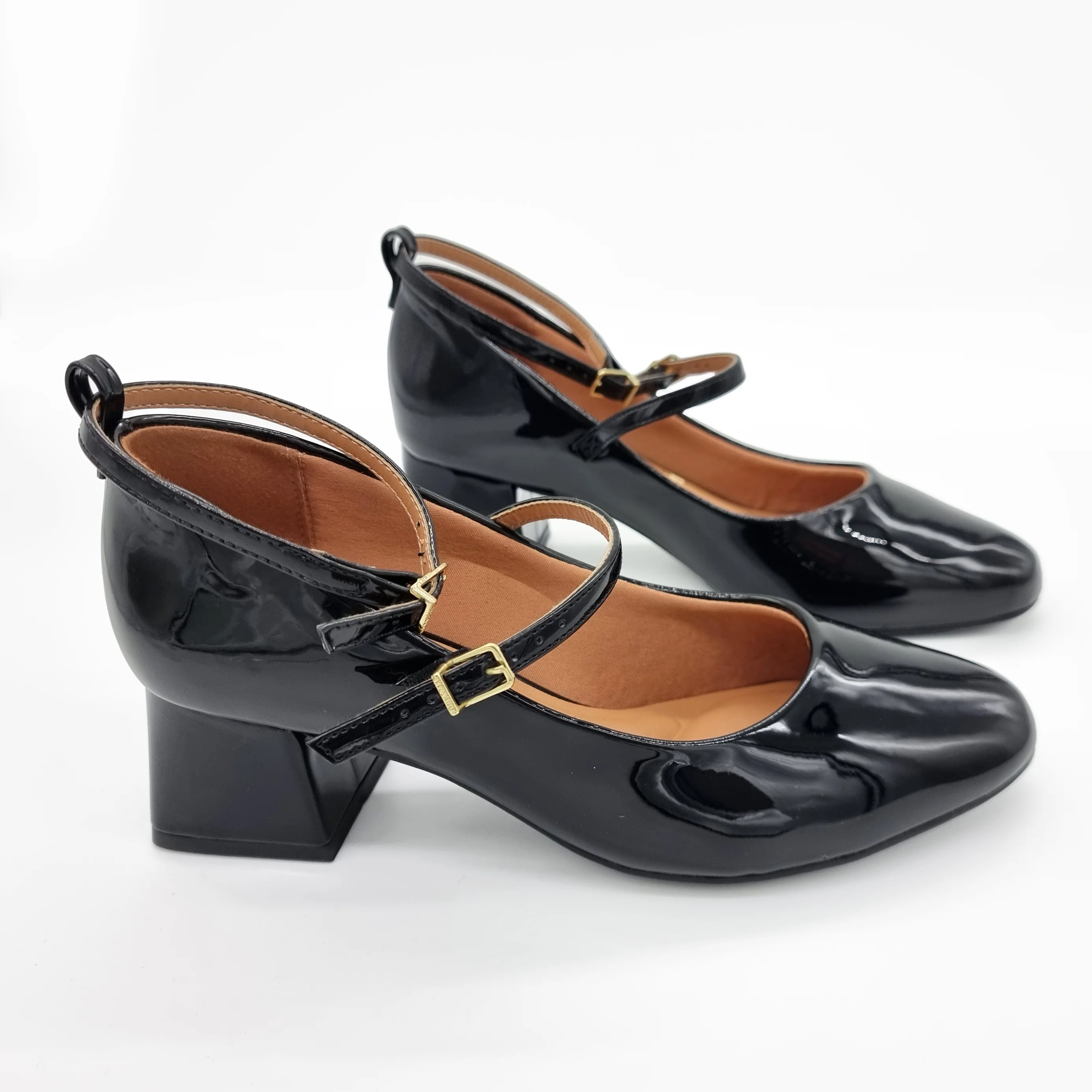 Vizzano 1423-102 Block Heel Round Toe Strappy Pump in Black Patent - Image 4