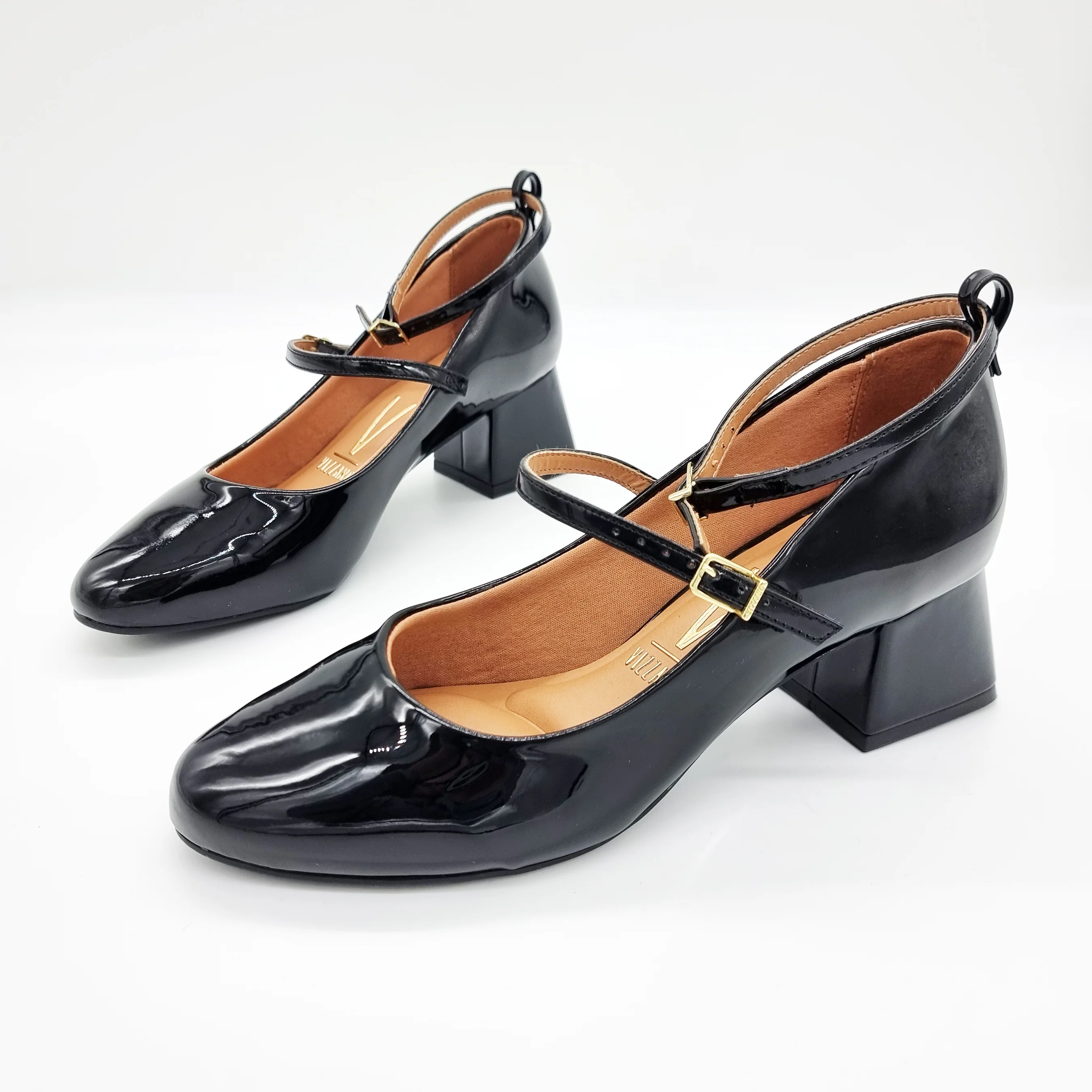 Vizzano 1423-102 Block Heel Round Toe Strappy Pump in Black Patent - Image 5