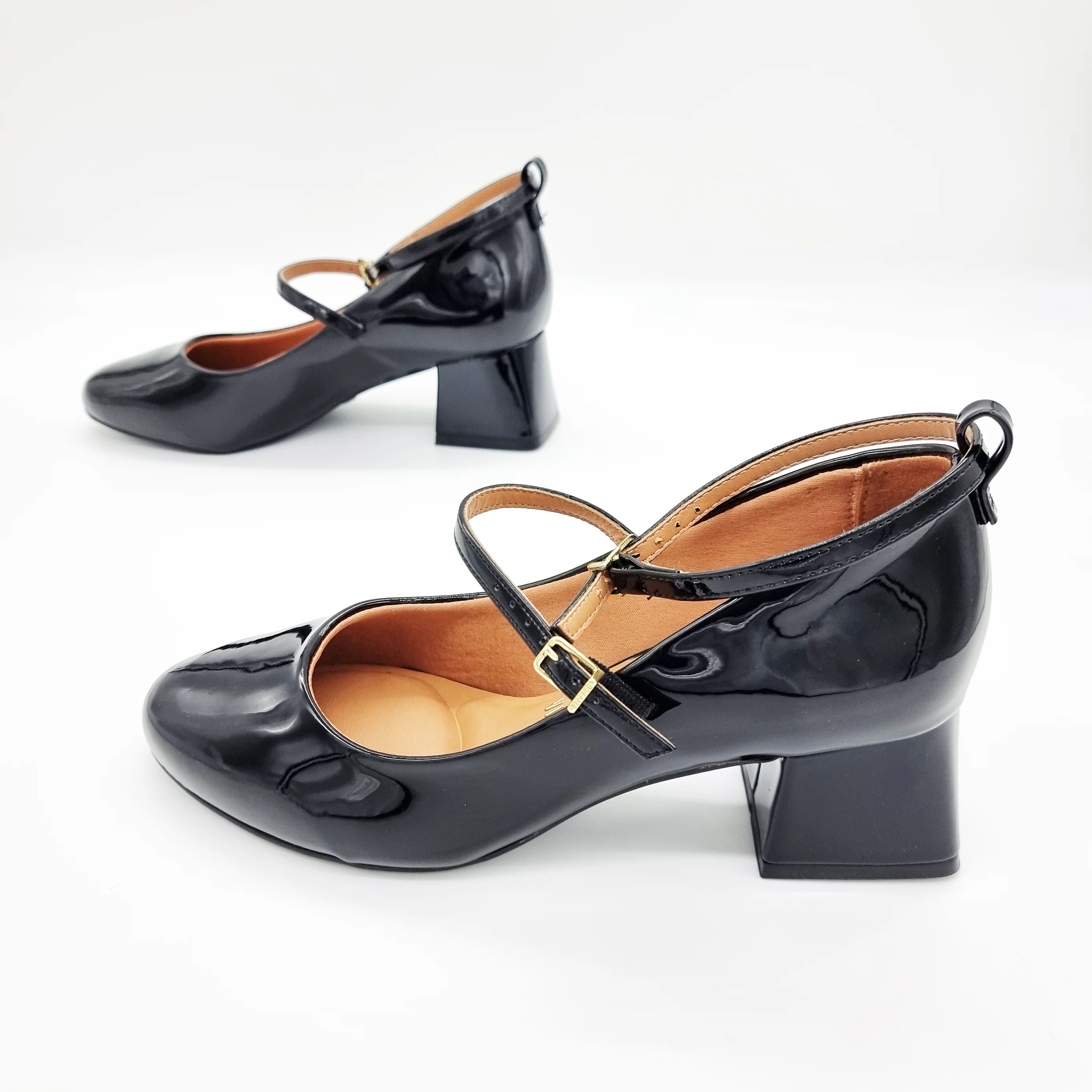 Vizzano 1423-102 Block Heel Round Toe Strappy Pump in Black Patent - Image 6