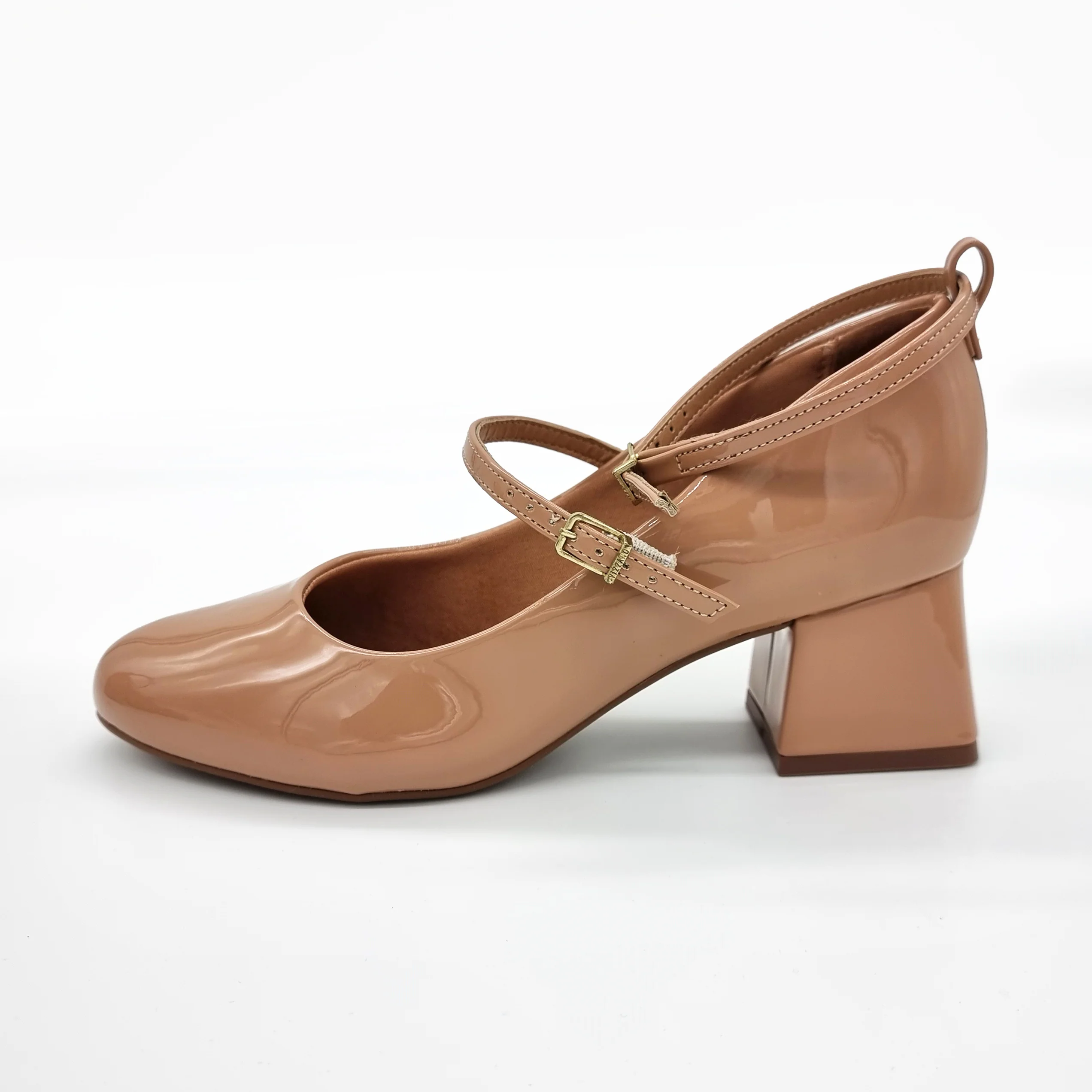 Vizzano 1423-102 Block Heel Round Toe Strappy Pump in Nude Patent - Image 5