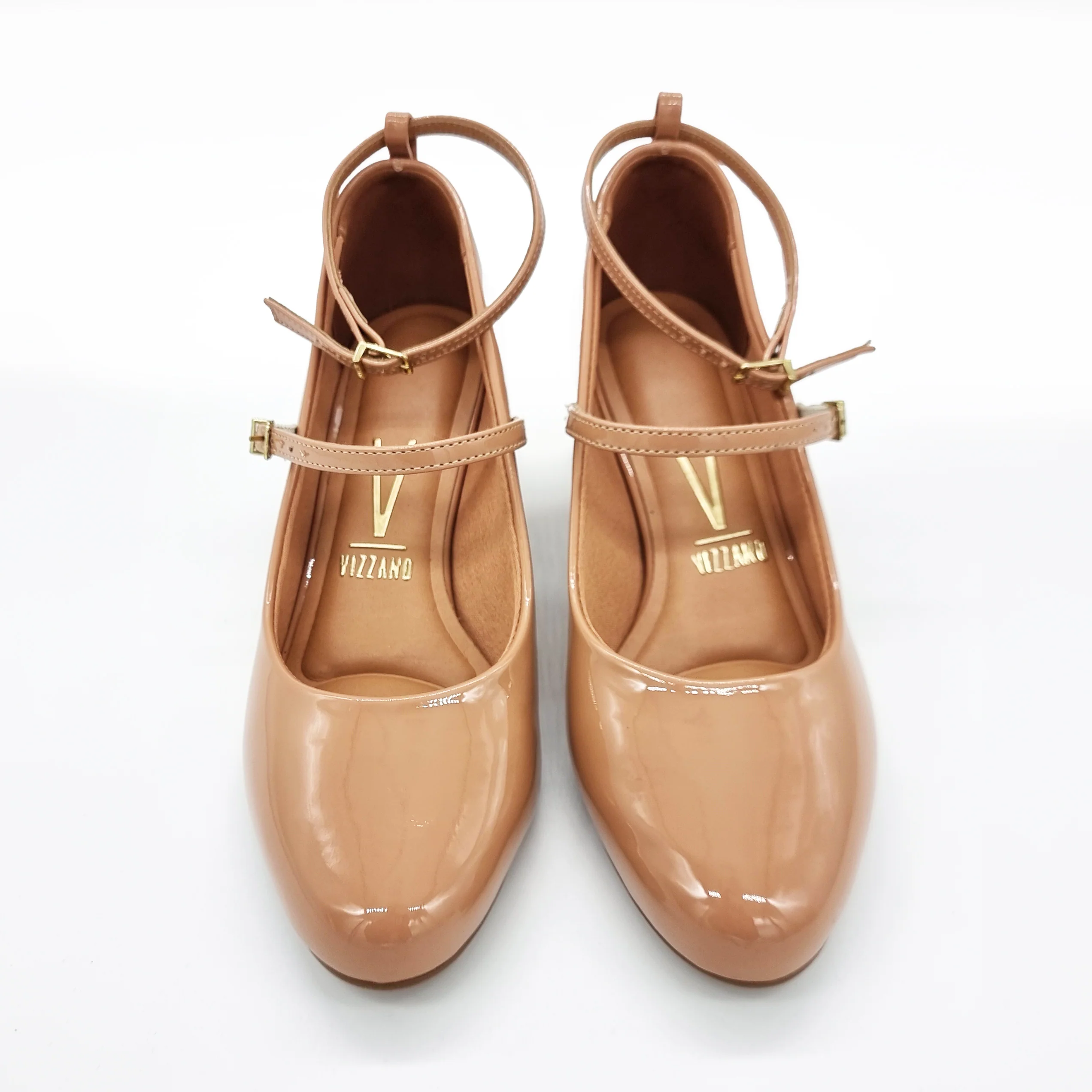 Vizzano 1423-102 Block Heel Round Toe Strappy Pump in Nude Patent - Image 8