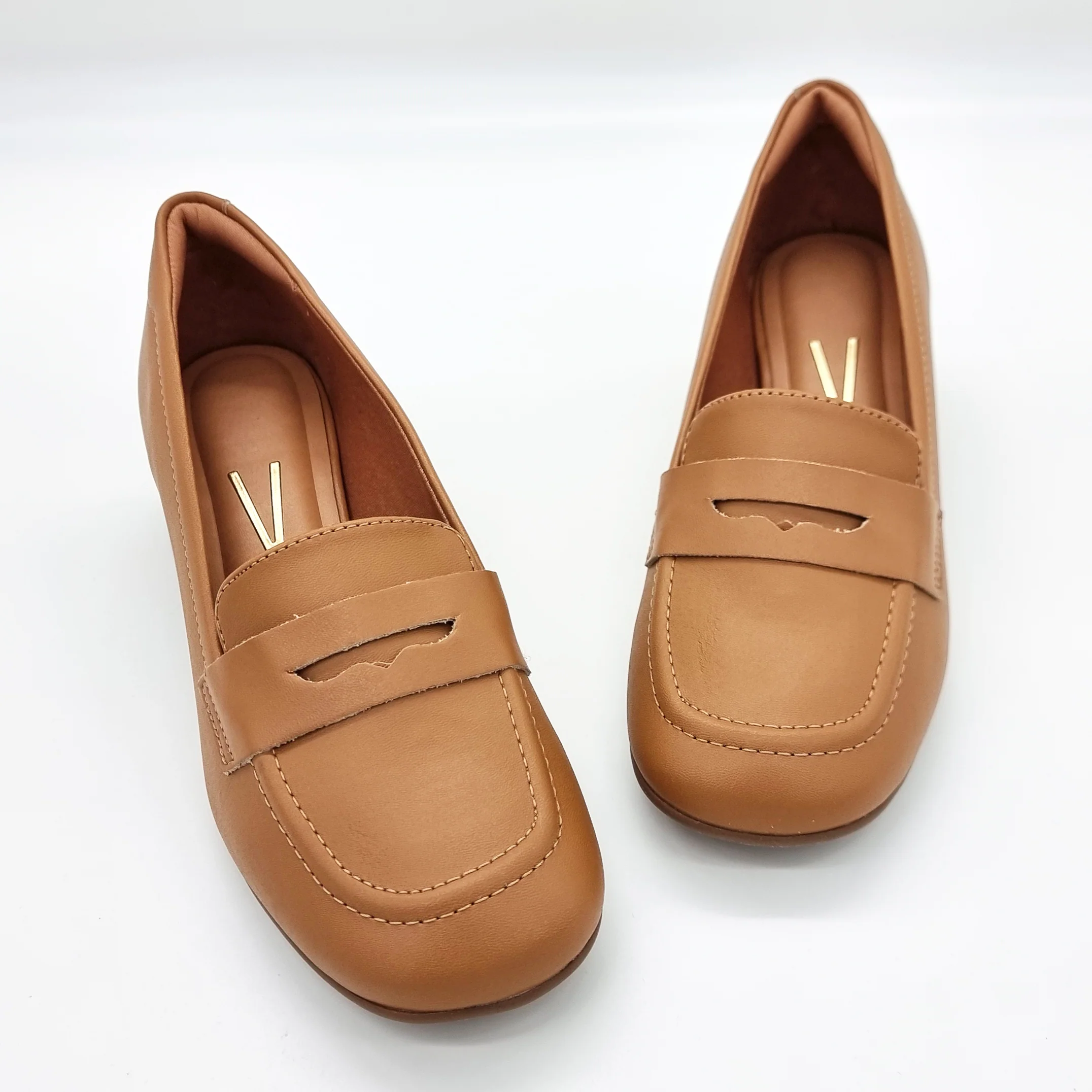 Vizzano 1426-102 Block Heel Round Toe Loafer Pump in Camel Napa - Image 2