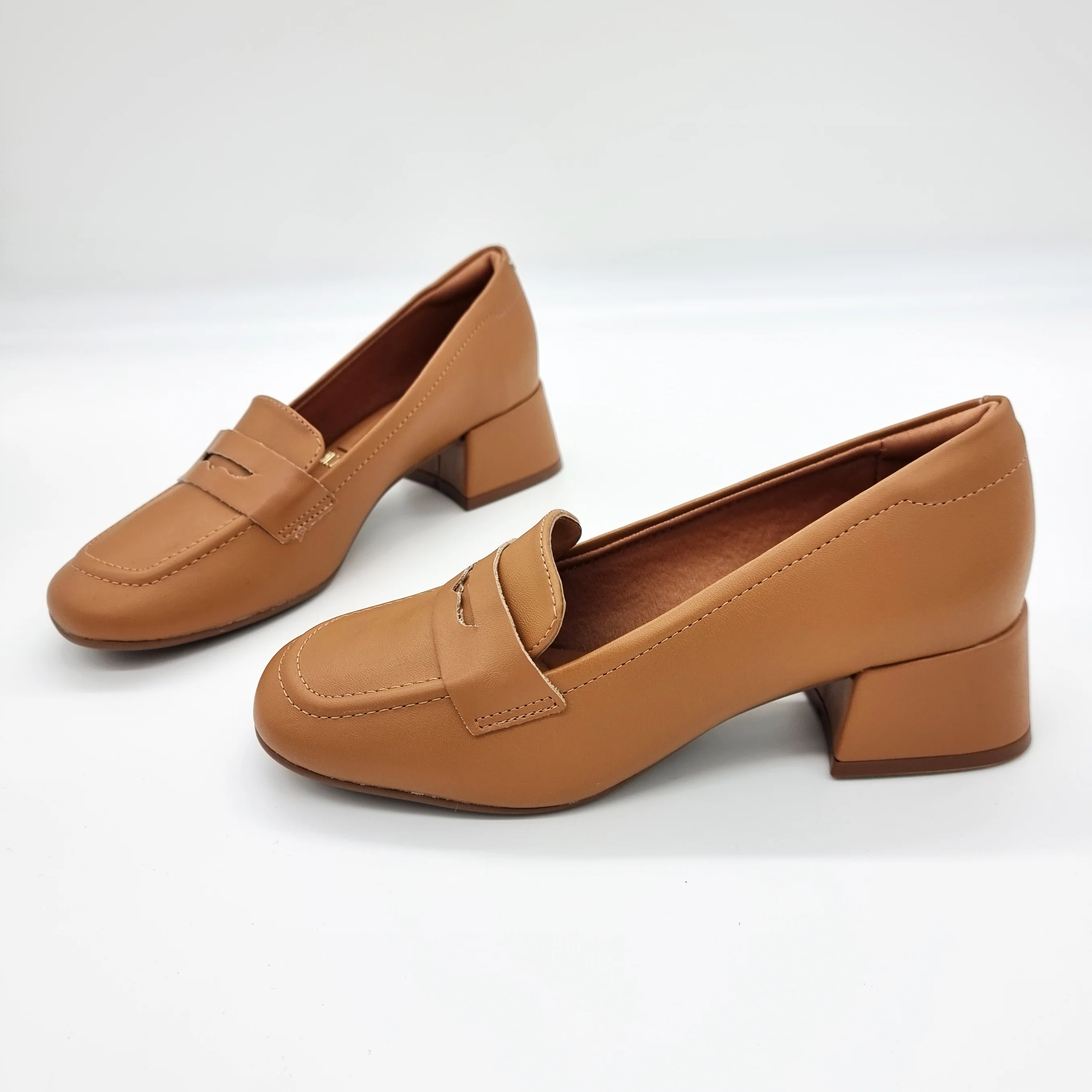 Vizzano 1426-102 Block Heel Round Toe Loafer Pump in Camel Napa - Image 3
