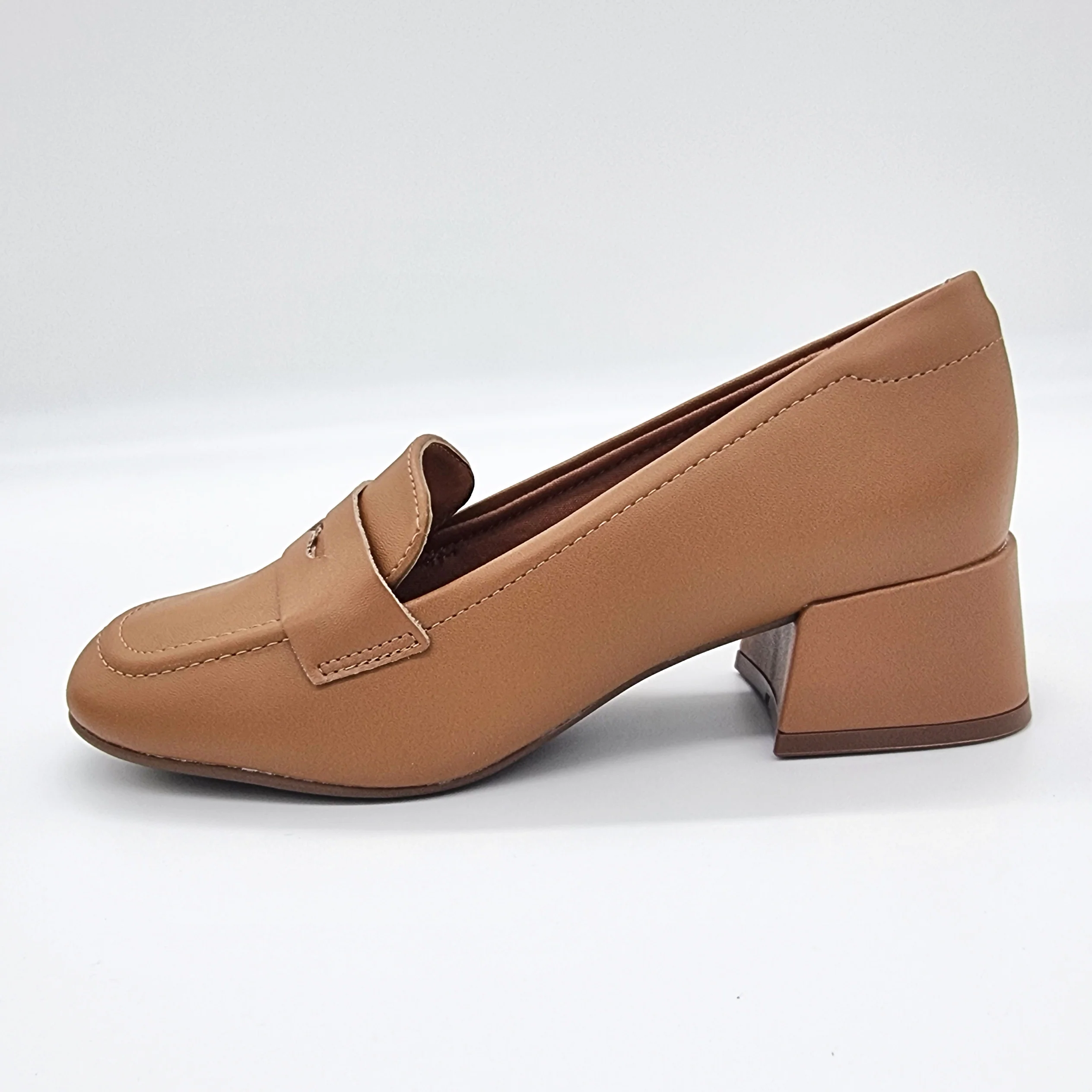 Vizzano 1426-102 Block Heel Round Toe Loafer Pump in Camel Napa - Image 4