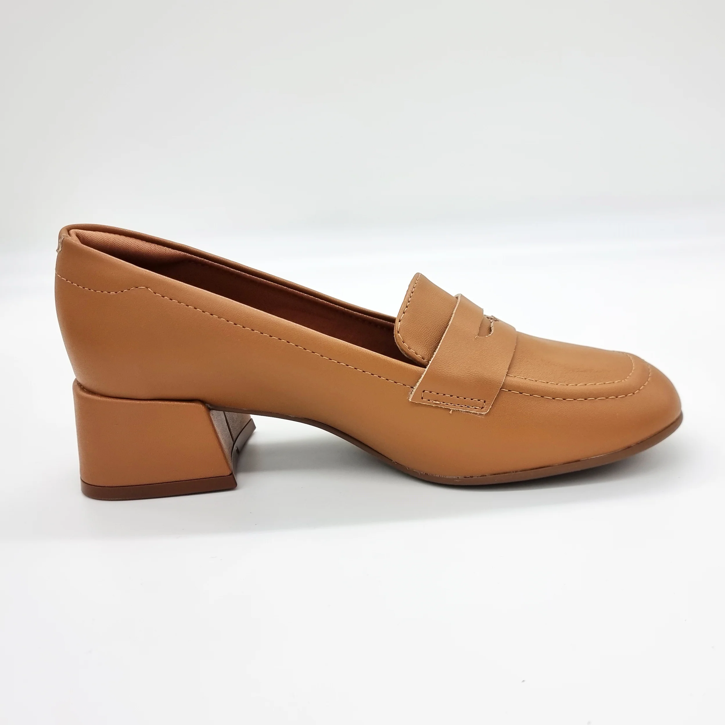 Vizzano 1426-102 Block Heel Round Toe Loafer Pump in Camel Napa - Image 5