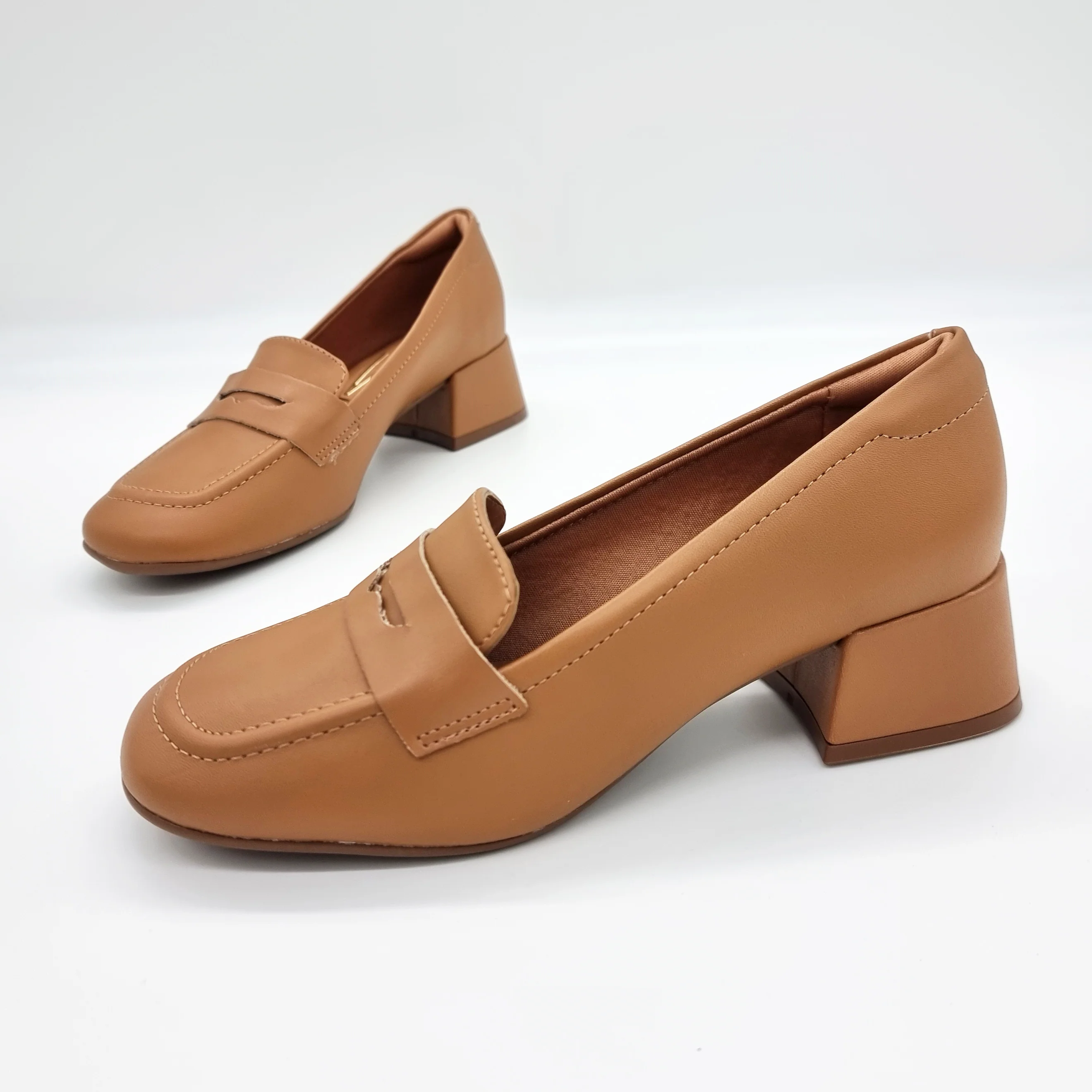 Vizzano 1426-102 Block Heel Round Toe Loafer Pump in Camel Napa - Image 6